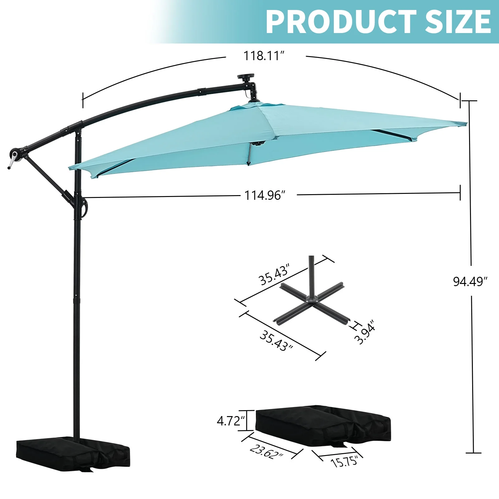 Ainfox 10ft Cantilever Patio Umbrella with Lights, Offset Market Umbrella with Sandbags Weighted Base and Cross Base,Khaki - Image 32