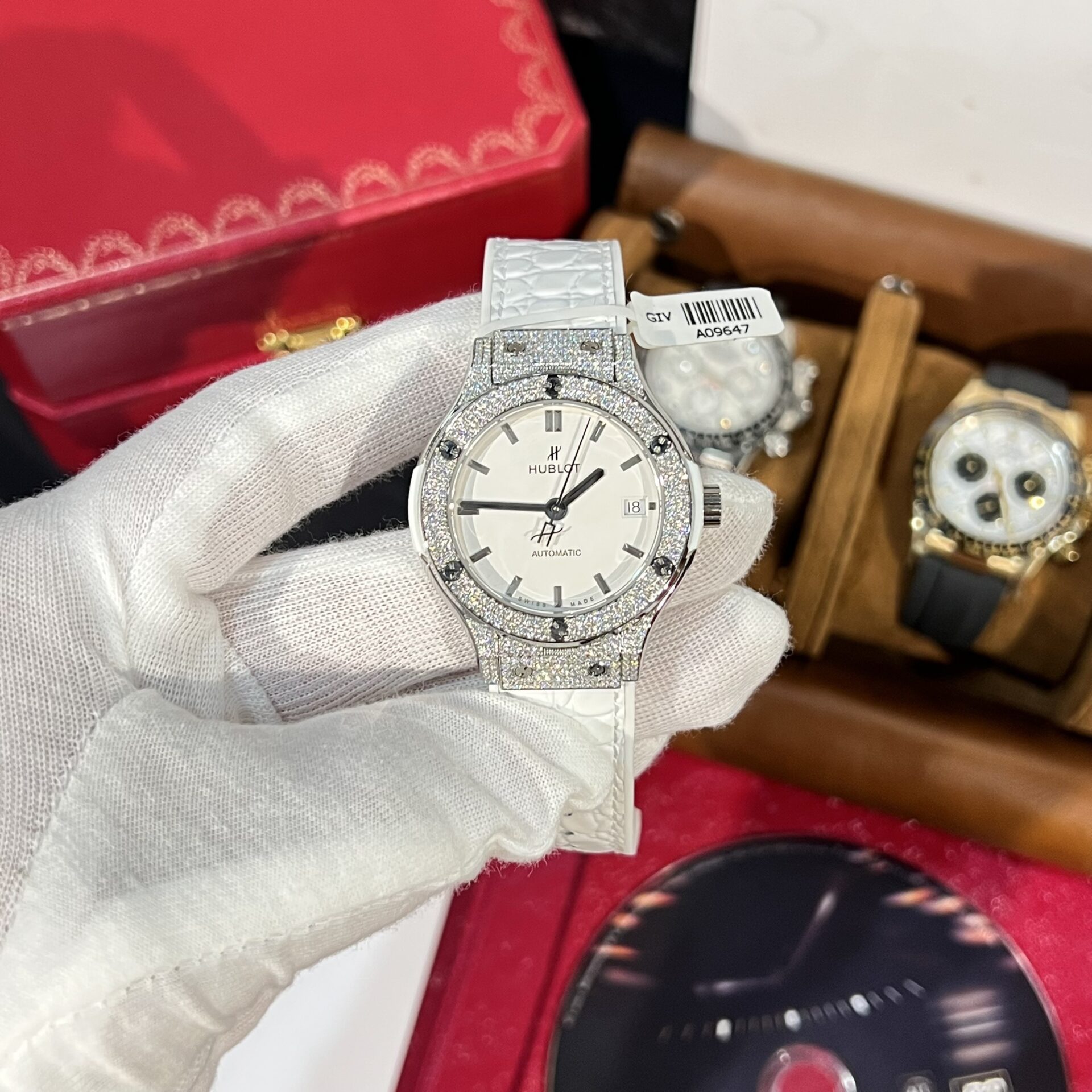 Hublot Replica 11 Watch Classic Fusion Titanium White Dial Full Moissanite Case 38mm - Elite Watch Atelier