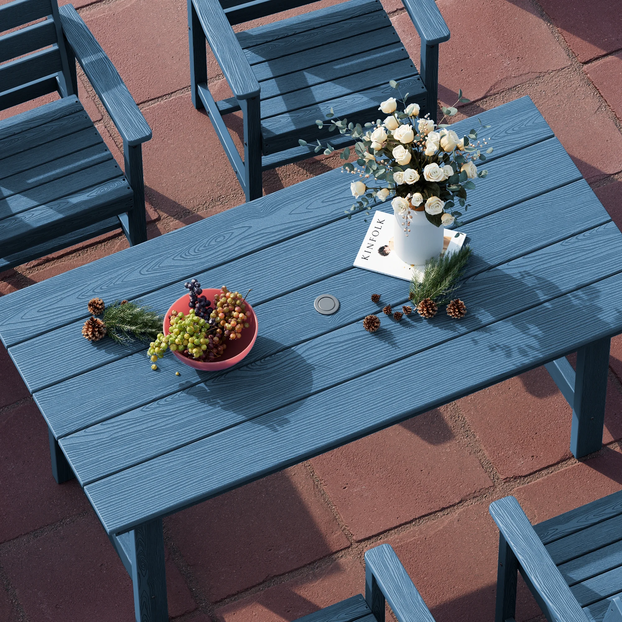 KINGYES 7-Piece Outdoor Dining Set, HDPE Patio Table and Chairs with Umbrella Hole, Gray - Image 39