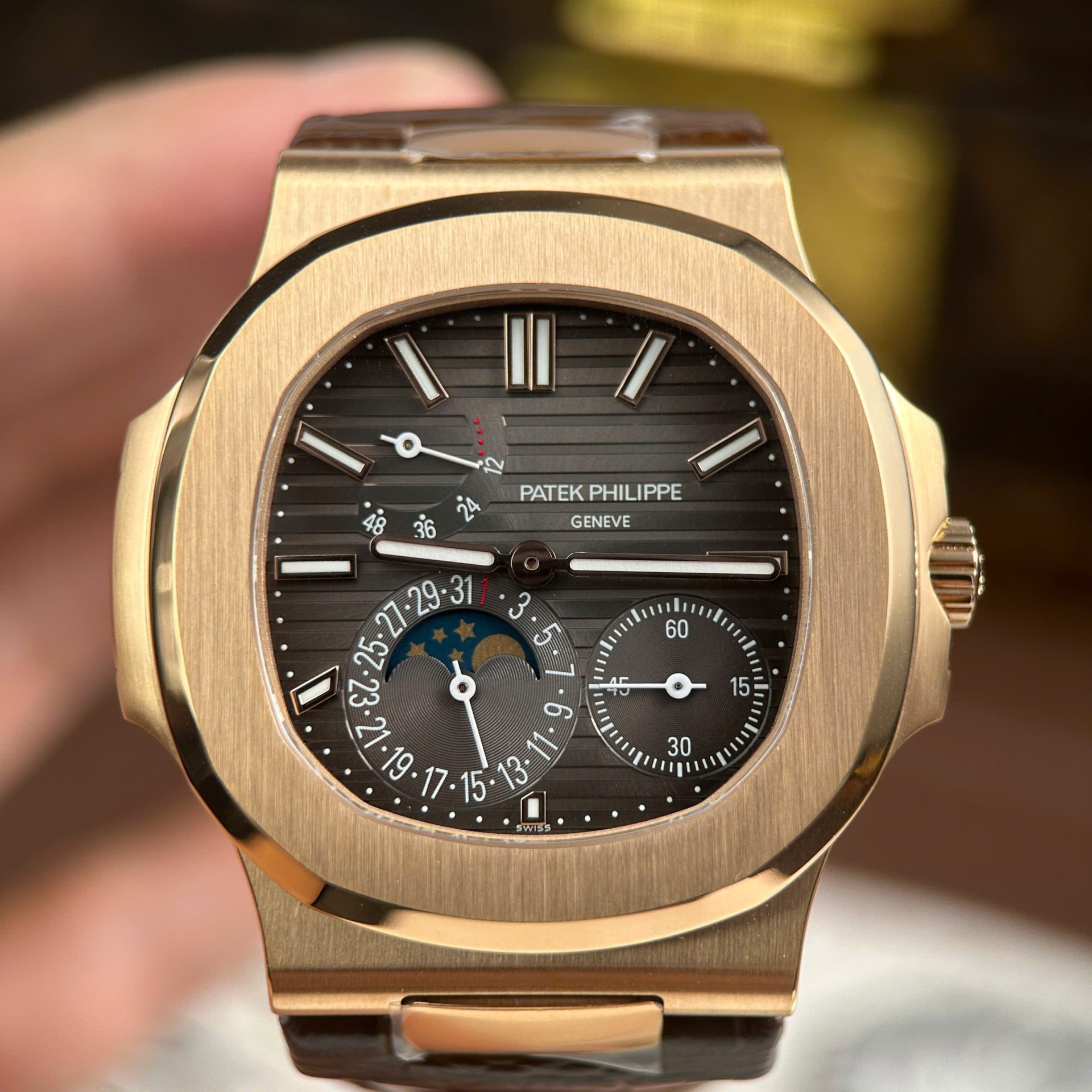 Patek Philippe Nautilus 5712R Replica Watches Gray Dial Leather Strap PPF Factory Version 3 40mm - Elite Watch Atelier