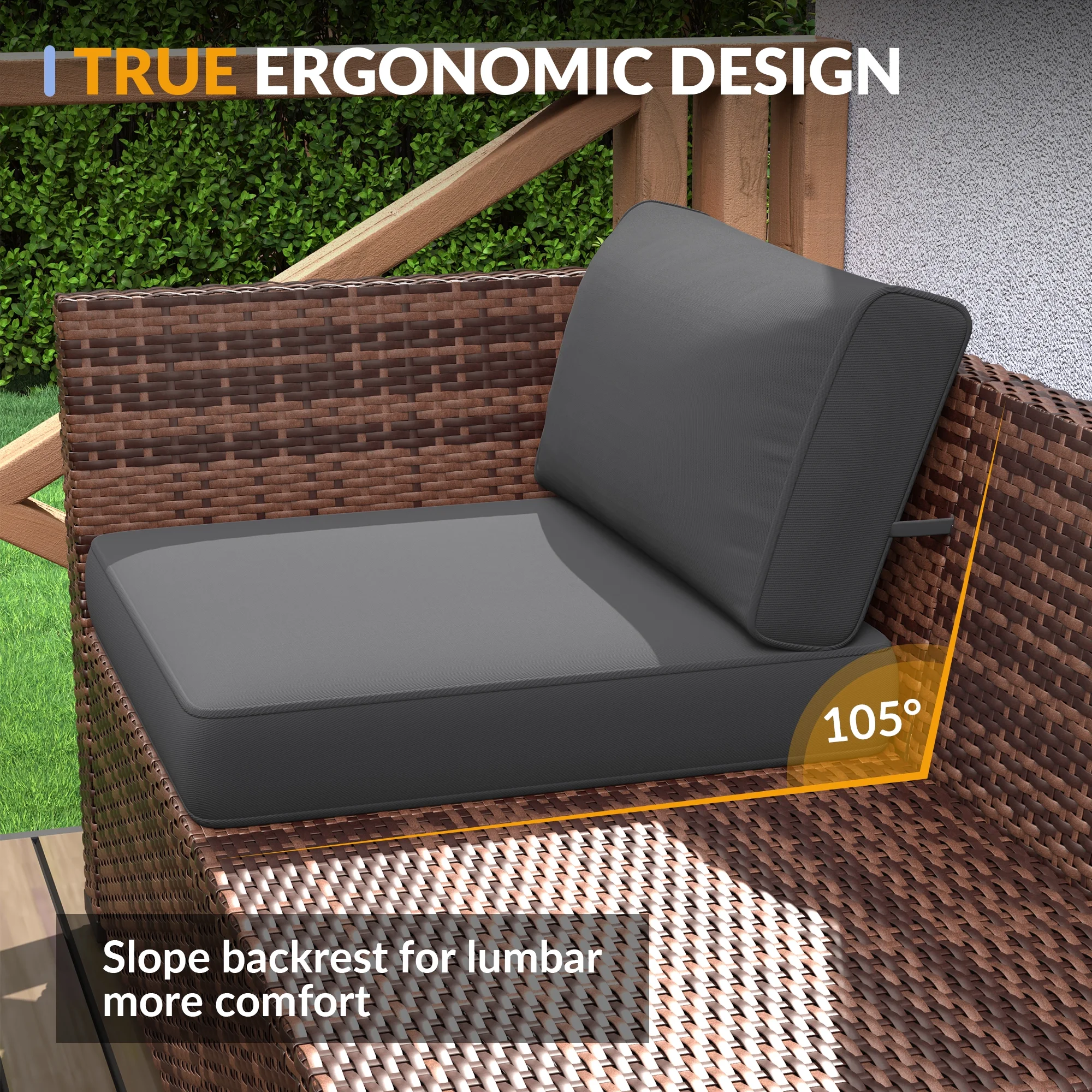ELPOSUN 7 Pieces Patio Furniture Set, Outdoor Furniture Sectional Rattan Sofa for Backyard Garden Dark Grey - Image 4