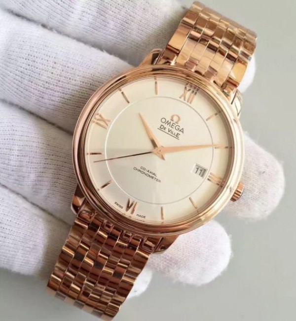 Replica Omega MK De Ville 39.5mm White Dial RG Case SS Bracelet A2824 - Elite Watch Atelier