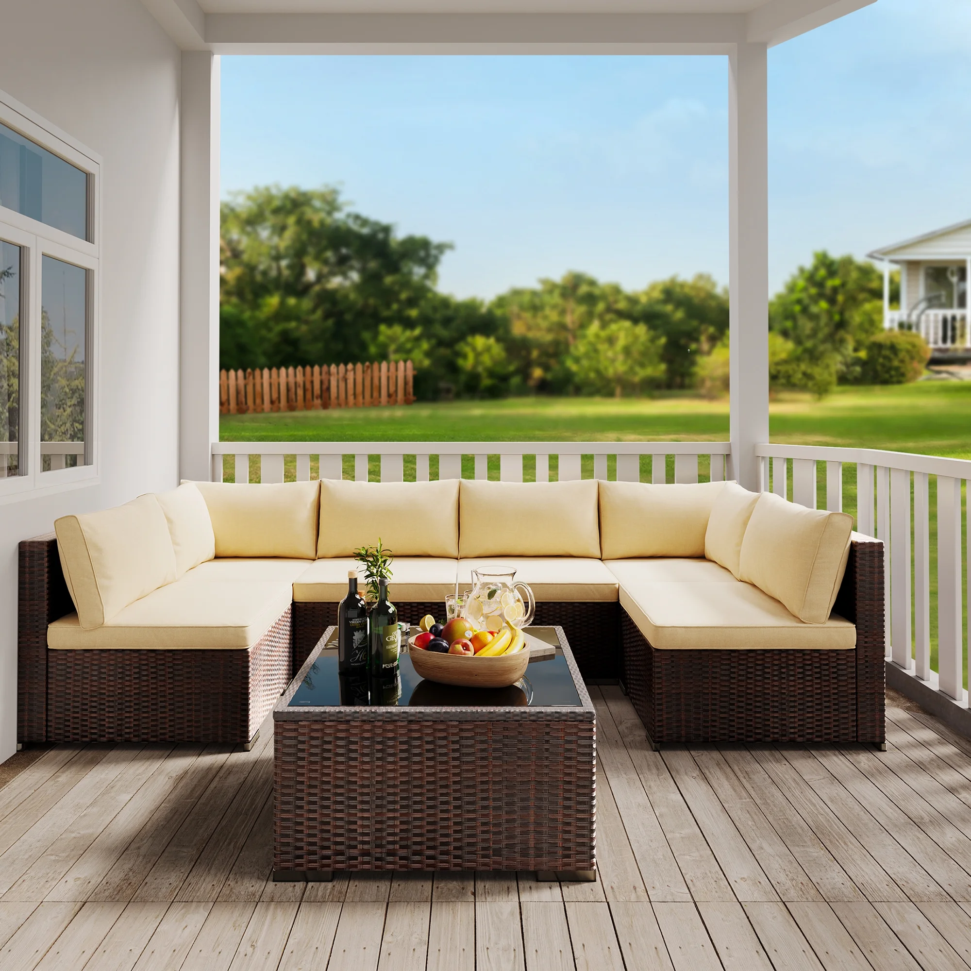 Patio Furniture Set Clearance, Lofka 5 Pieces Patio Conversation Set with Sofas and Tempered Glass Coffee Table for Outdoor Garden Gray - Image 14
