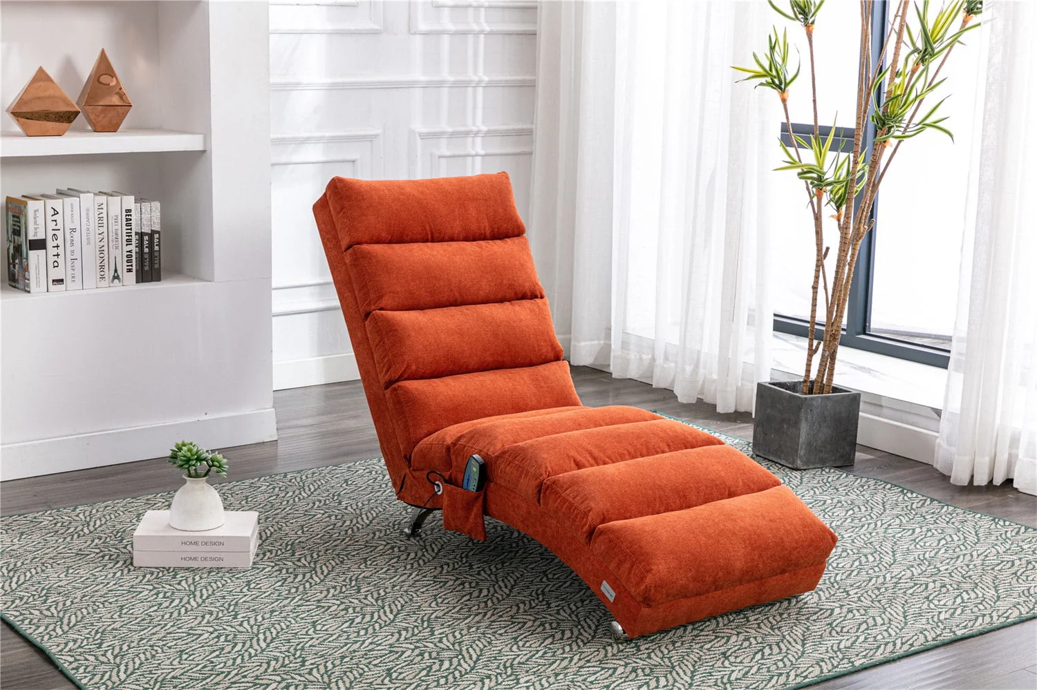 Massage Chaise Lounge with Heating Fuction, Electric Recliner Chaise Chair, Ergonomic Massage Chair, Modern Long Lounger for Office or Living Room, Orange