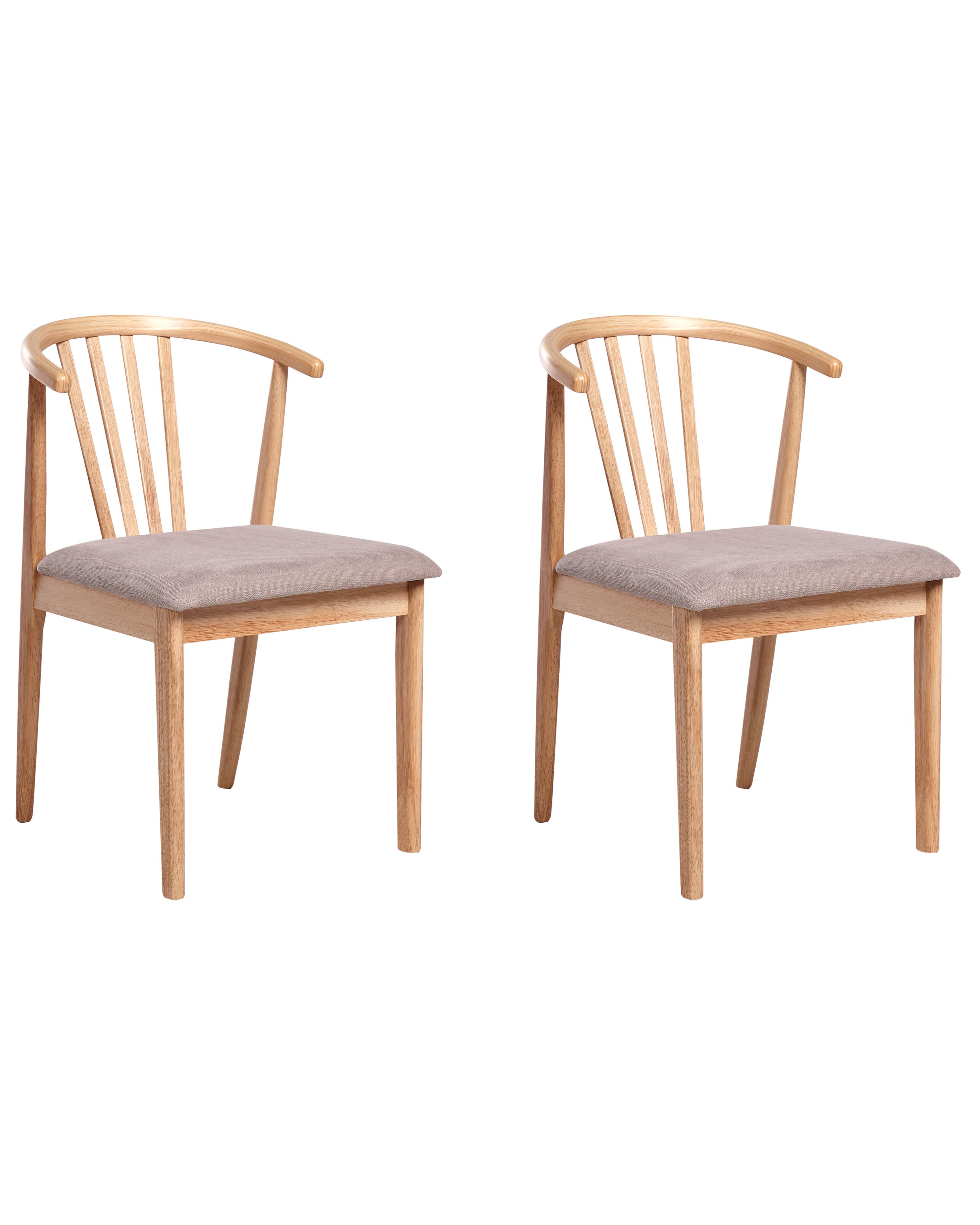 Set of 2 Dining Chairs CRAIG Wood Light Brown/ Taupe