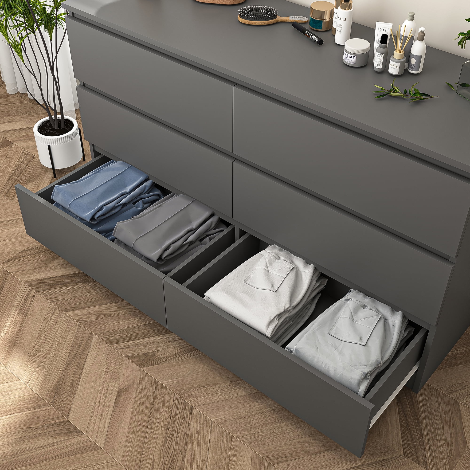 Kadyn White Chest of Drawer, 6 Double Drawer Dresser for Bedroom, Modern Storage Cabinet for Living Room, Dresser - Image 134