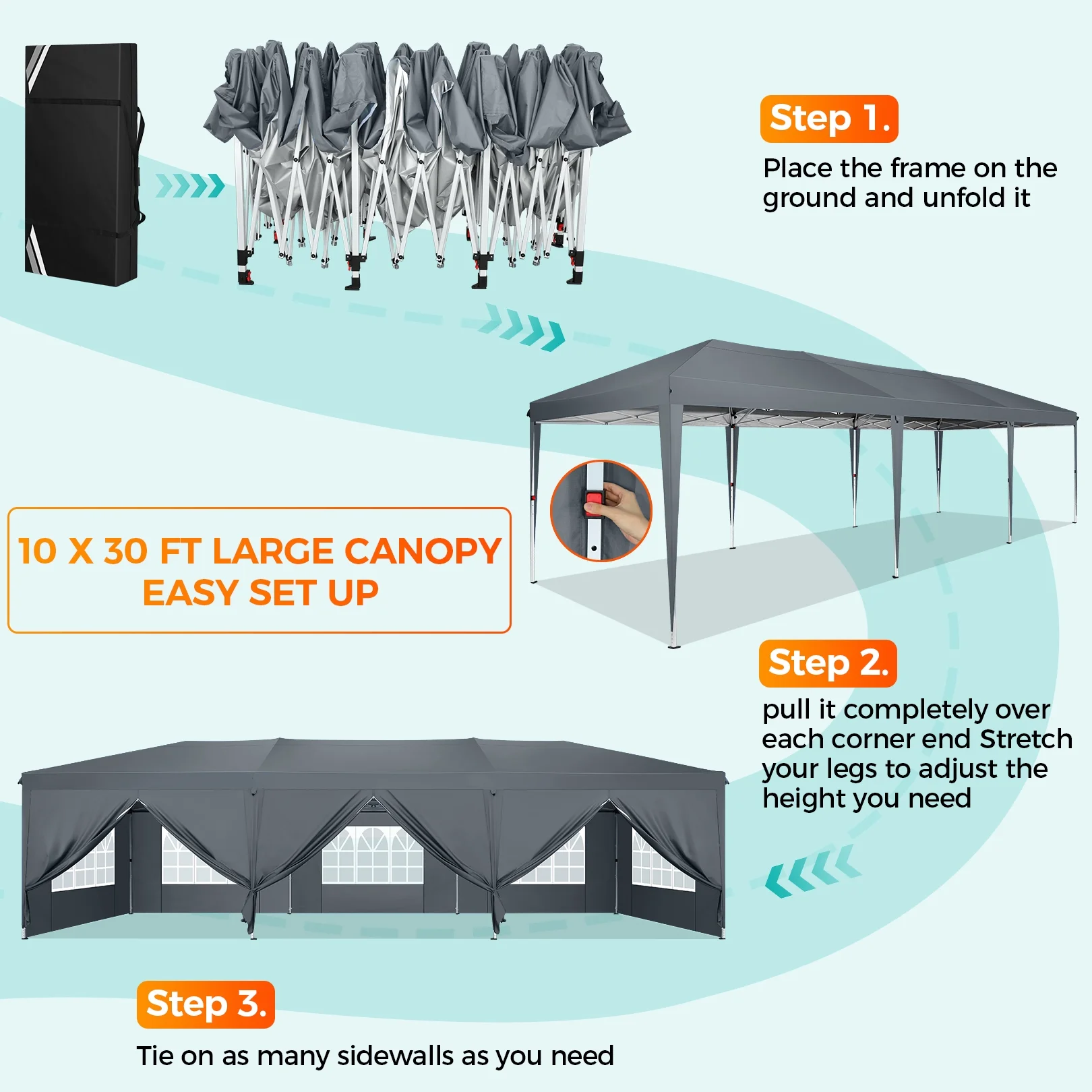 SANOPY 10'x10' EZ Pop Up Canopy Tent Outdoor Party Instant Shelter Portable Folding Beach Canopy with 4 Sandbag & Carrying Bag, Black - Image 55