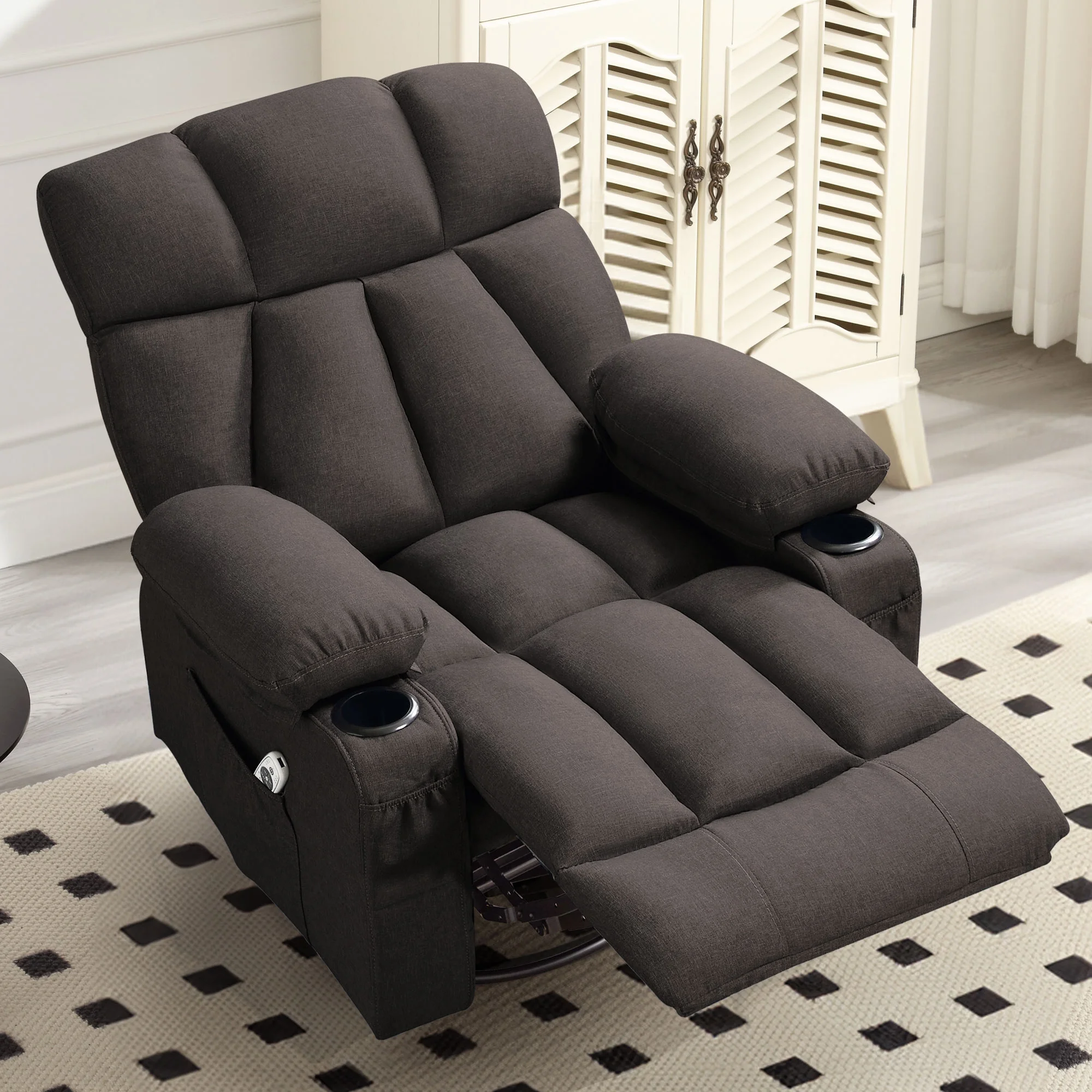 JONPONY Manual Recliner Chair with Heat Therapy and Massage Function, Heavy Duty Reclining Mechanism Massage Chair, Elderly Single Rocker Sofa with Cup Holders for Bedroom Home Theater,Grey - Image 69