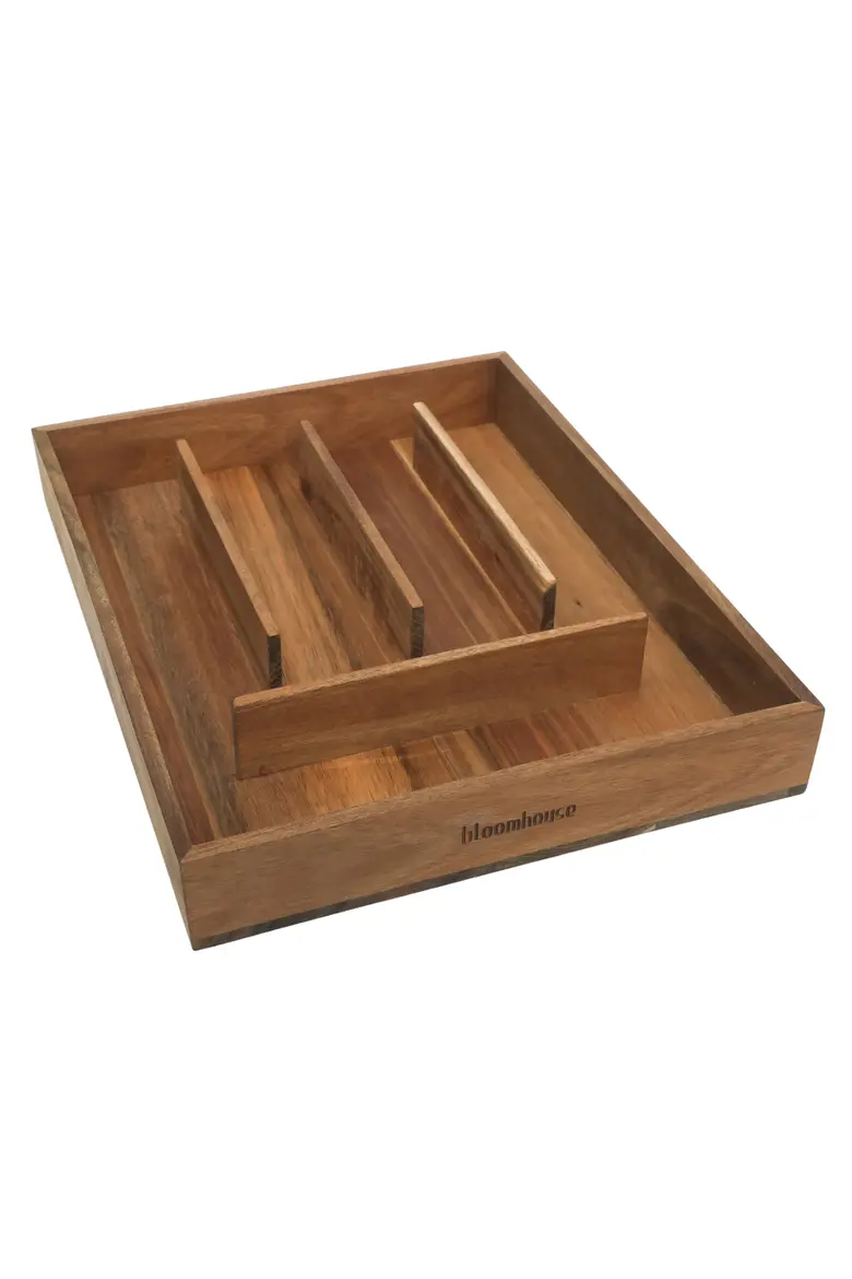 20 Piece Stone Washed Flatware 18/10 Stainless Steel Silverware Cutlery Utensil Set with Acacia Wood Caddy