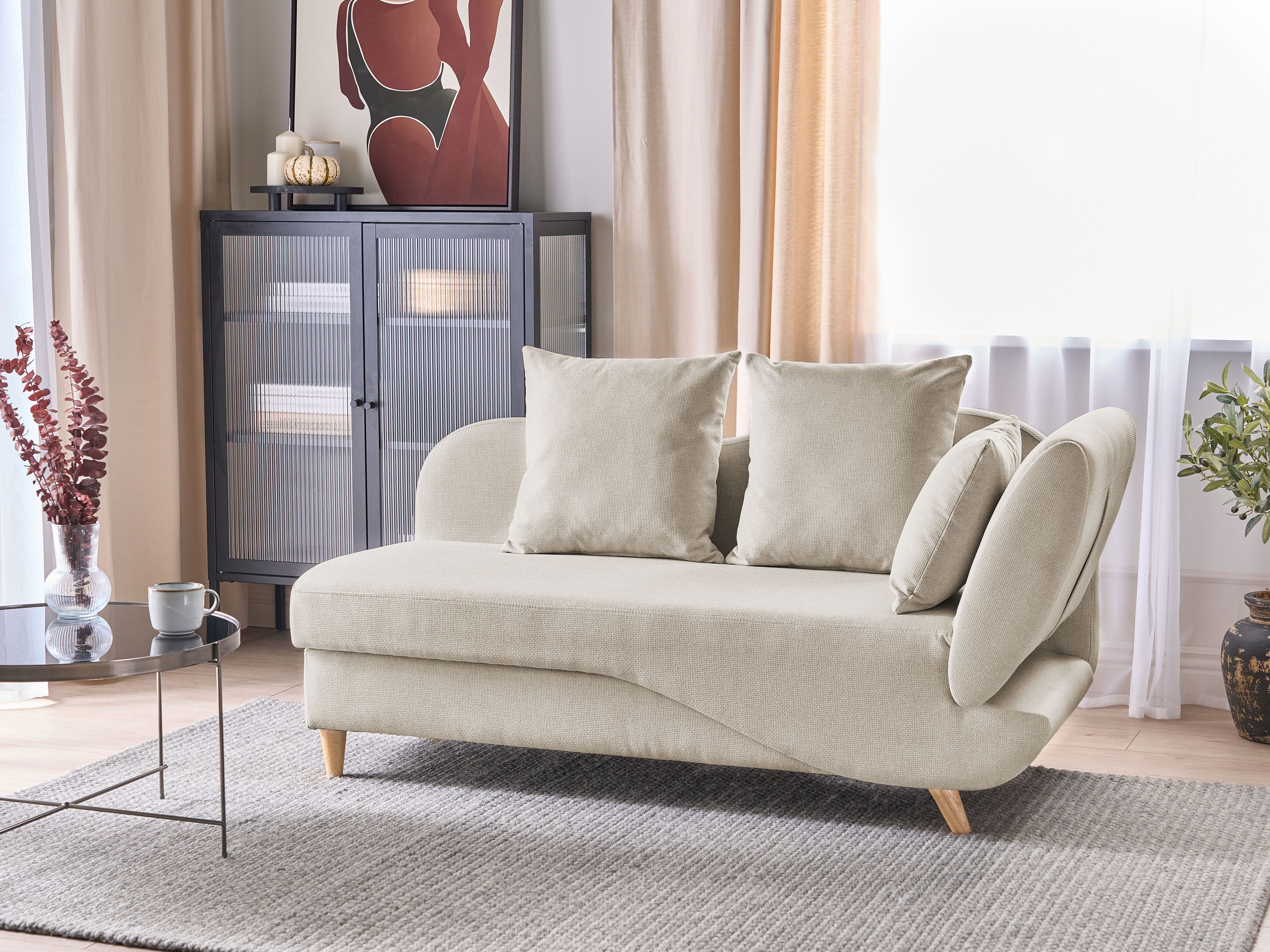 Right-Hand Chaise Lounge MERI Faux Linen Beige with Storage