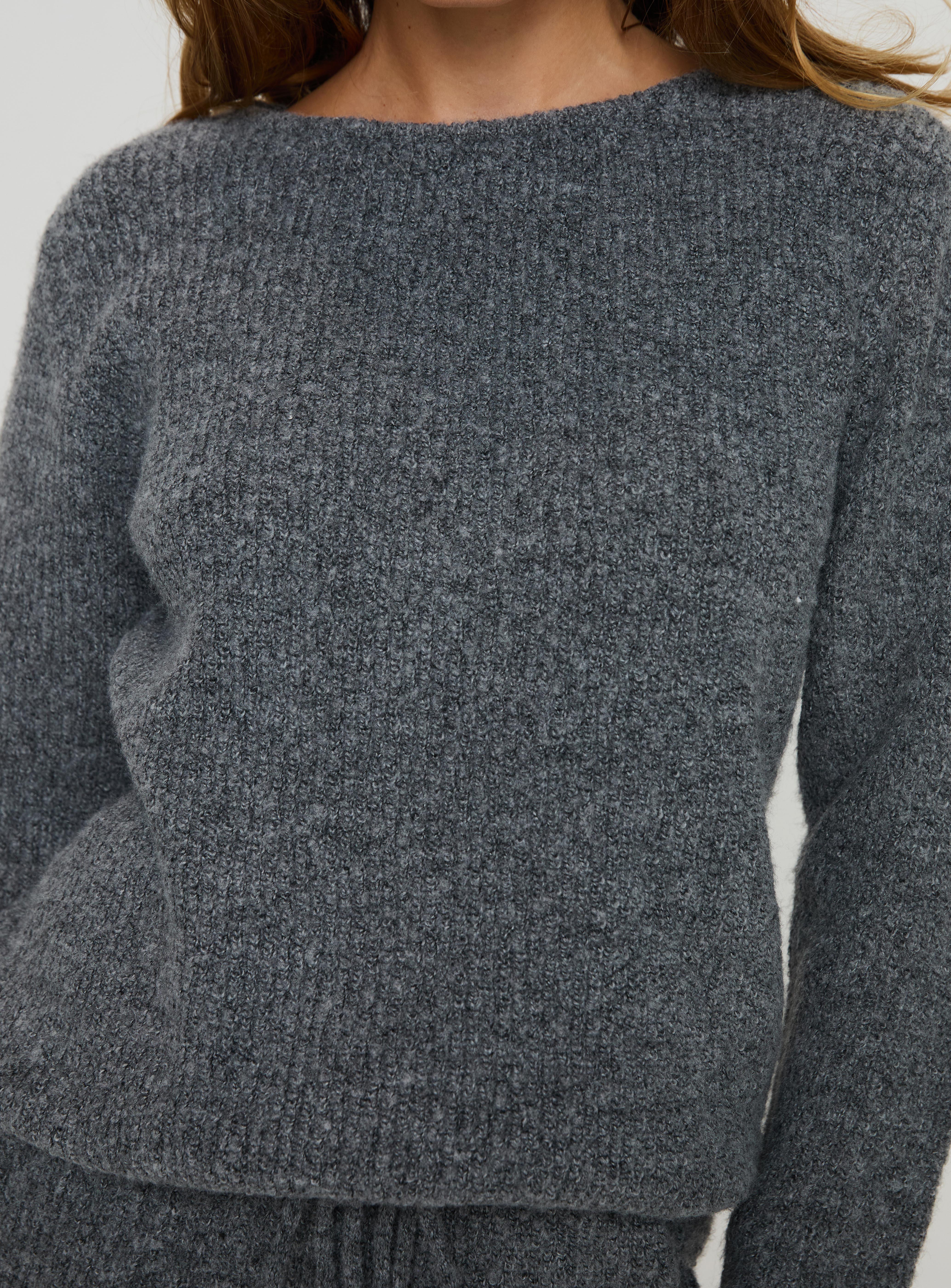 Princess Polly Abrams Rib Knit Crew Sweater Charcoal Marle