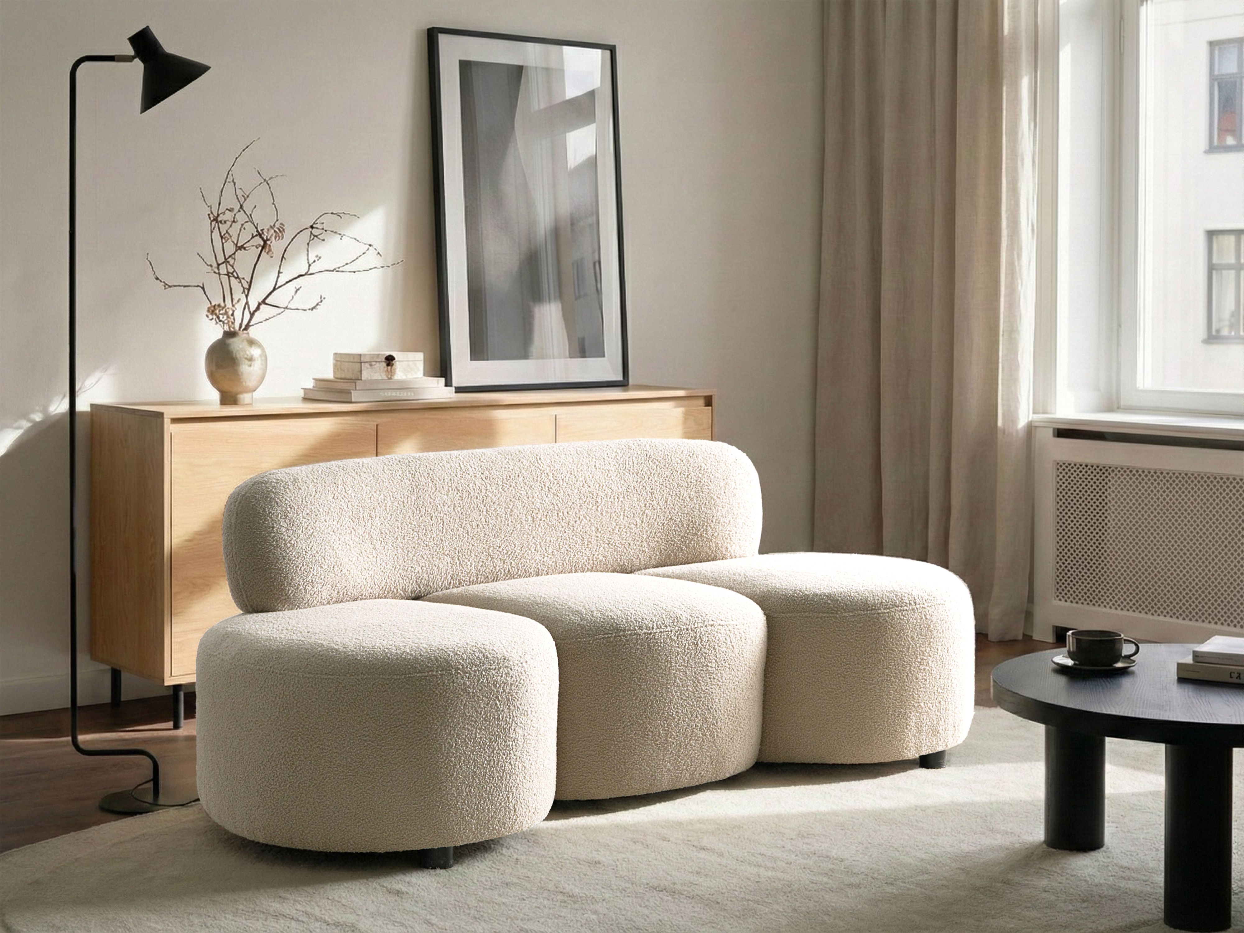 Sofa 3 Seater BLAVAND Boucle Beige