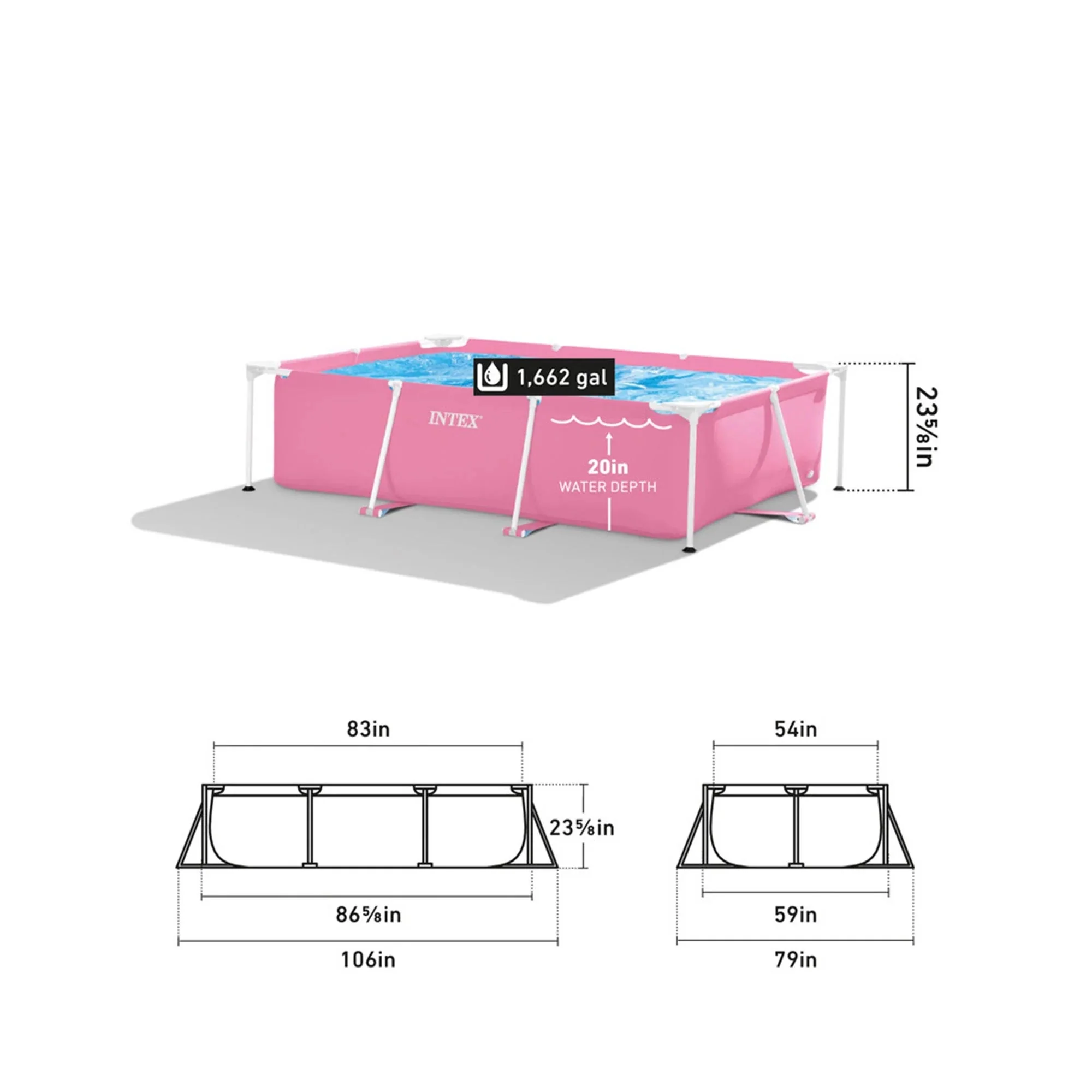 INTEX Rectangular Metal Frame Above Ground Swimming Pool, Pink, 7ft x 23in - Image 8 INTEX Rectangular Metal Frame Above Ground Swimming Pool, Pink, 7ft x 23in - Image 8