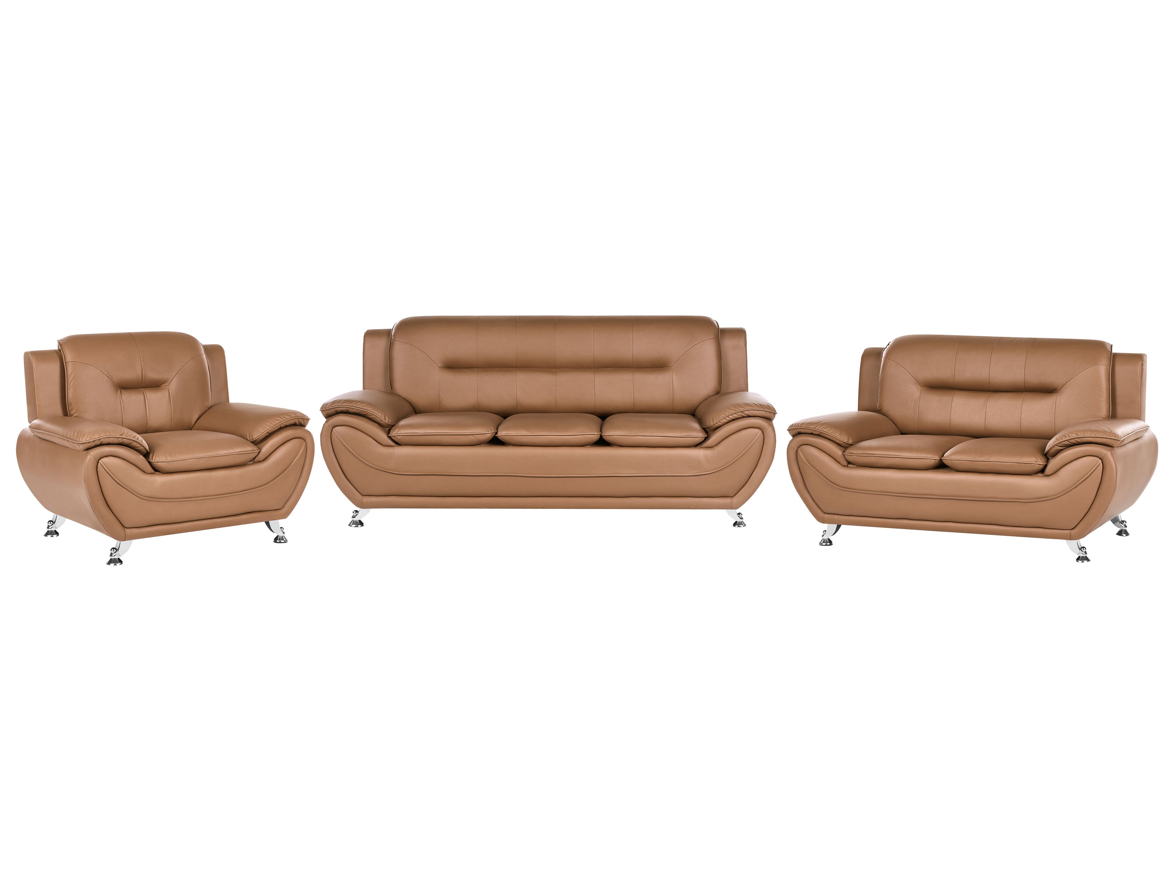 Living Room Set 6 Seater LEIRA Faux Leather Golden Brown