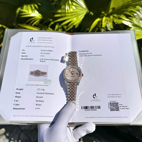 Rolex DateJust Replica Watch Custom Gold Wrapped + Moissanite Diamonds Hong Kong 41mm - Elite Watch Atelier