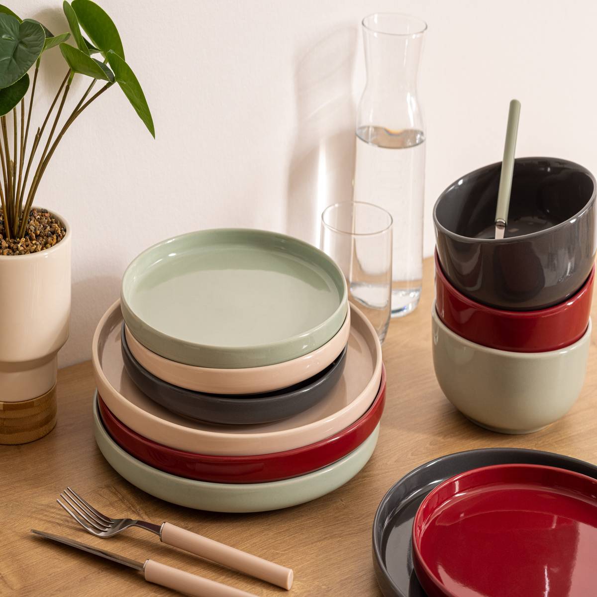 Set of 6 dessert plates Stoneware (ceramic), D.20 cm, Light green