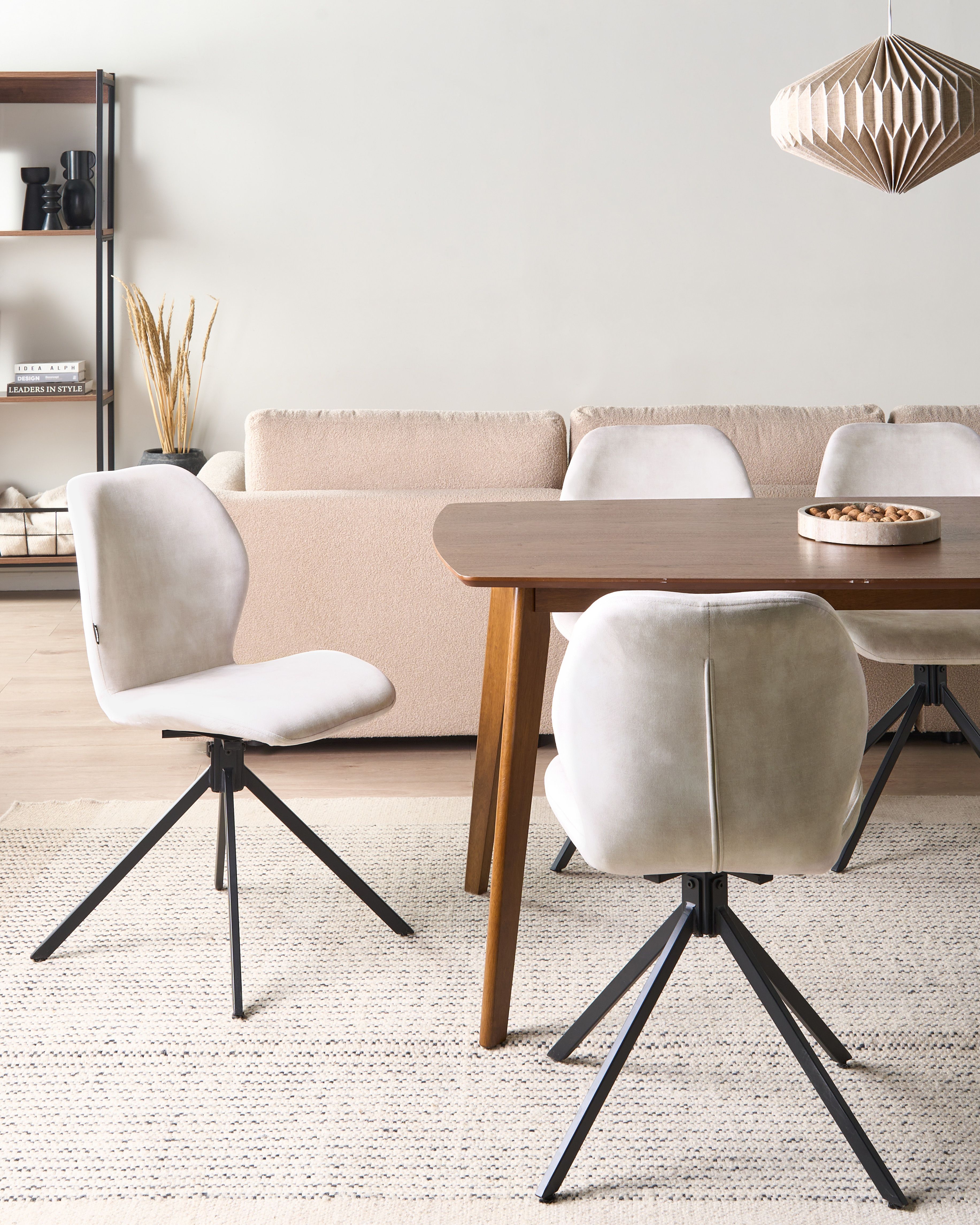 Set of 4 Dining Chairs Swivel MORRISON Velvet Light Beige