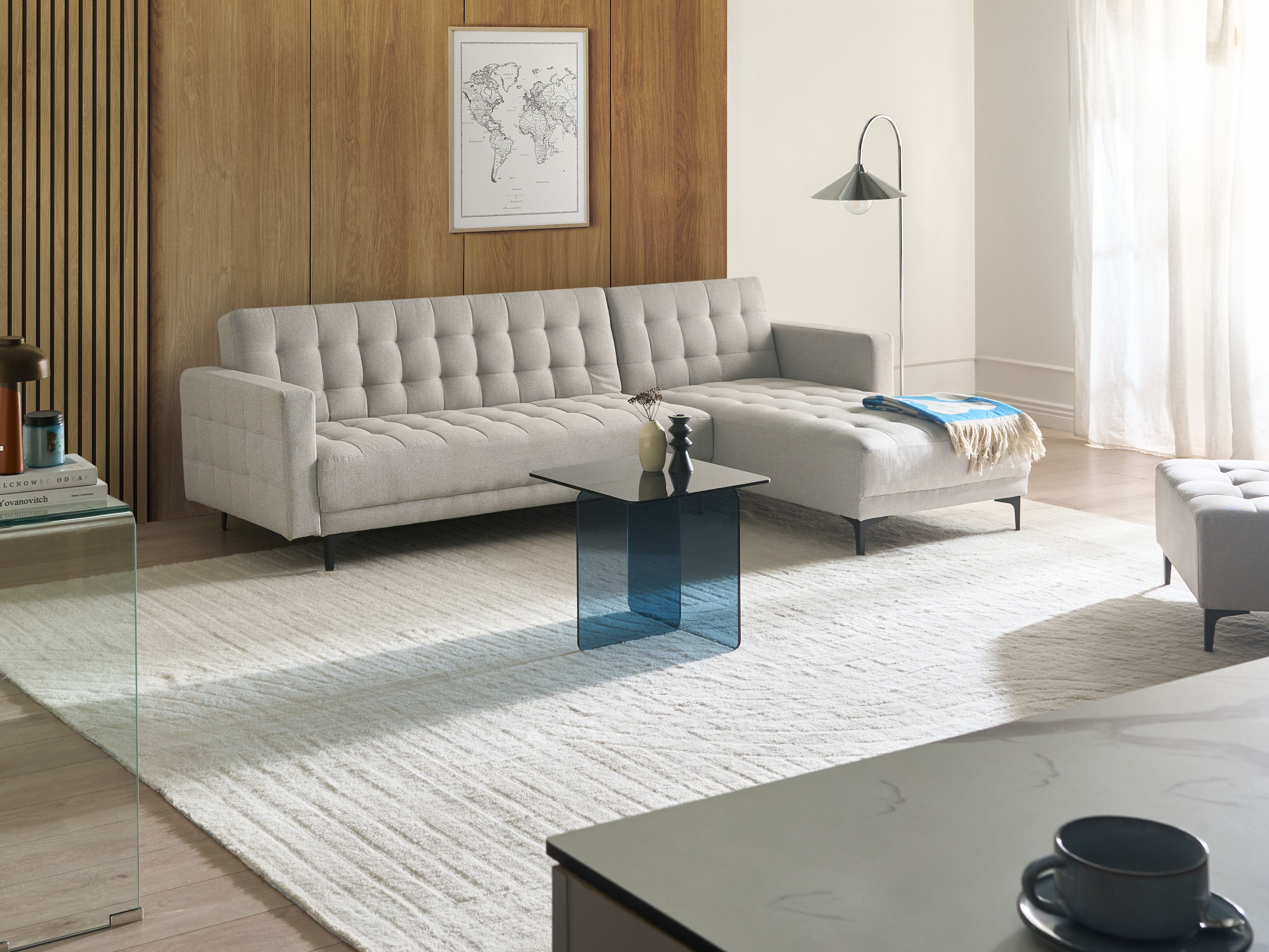 Modular Corner Sofa Bed 4 Seater ABERDEEN Fabric Light Grey Left Hand