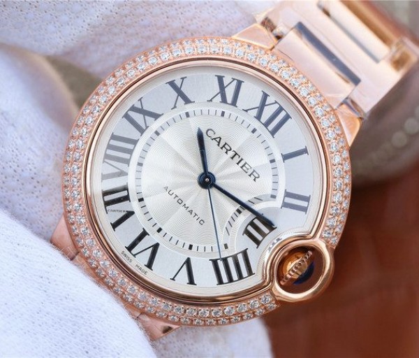 Replica Cartier Ballon Bleu 36mm RG White Textured Dial Diamond Bezel - Elite Watch Atelier