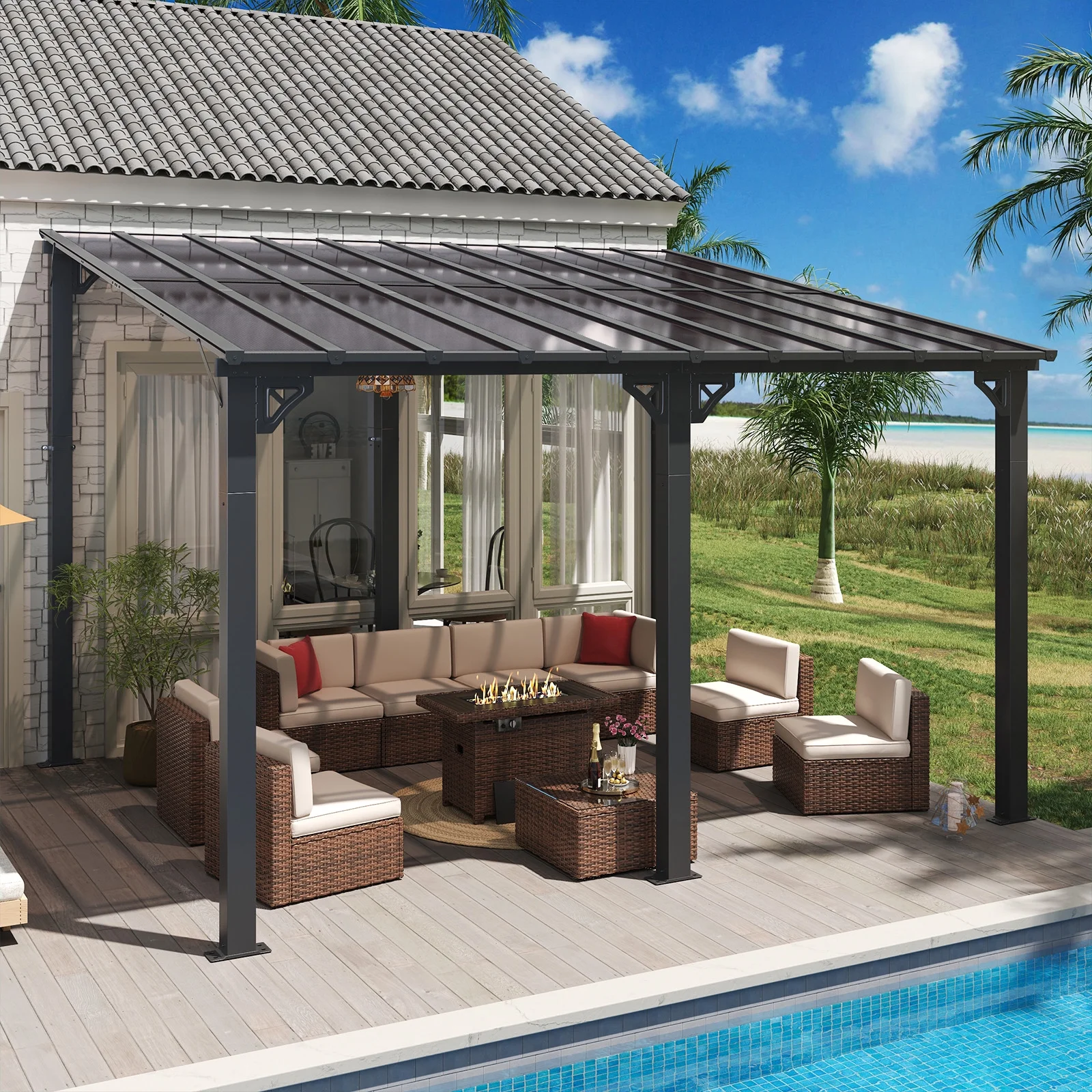 Aoxun 8' x 5' Gazebo for Patio, Gazebo Pergola with Sloped Roof, Grill Gazebo Large Wall-Mounted Heavy Duty Awnings, for Backyard, Deck, Patio - Image 46