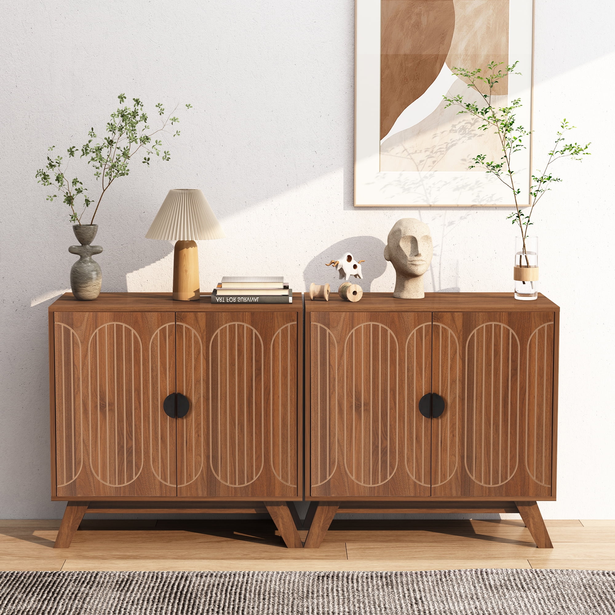 LEFHDA 2PCS Buffet Cabinet, Sideboard Cabinet with Storage, Accent Storage Cabinet with Carved Arc Door Design for Kitchen Dining Room, 2 Doors Buffet Cabinet with Adjustable Shelves - Image 54