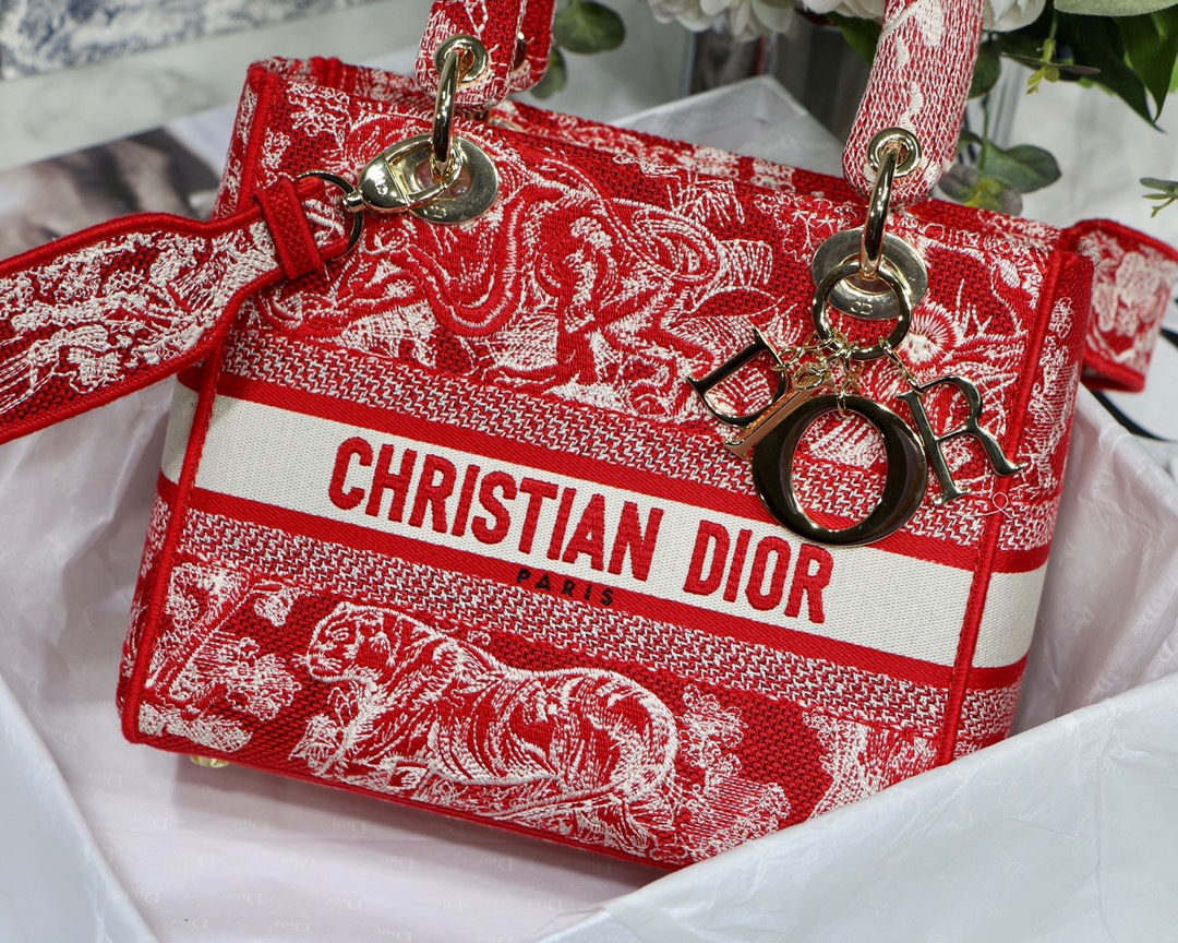 Christian Dior Medium Lady D-Lite Bag Red, For Women, Women’s Handbags 24cm/9.5in CD1:1High-quality replica