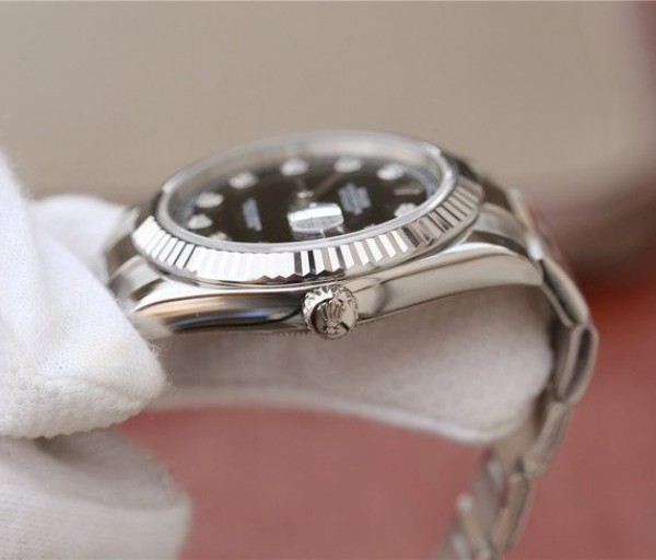 Replica Rolex DateJust 41mm 126334 Fluted Bezel Black Dial Diamonds Markers Jubilee Bracelet A3235 - Top club