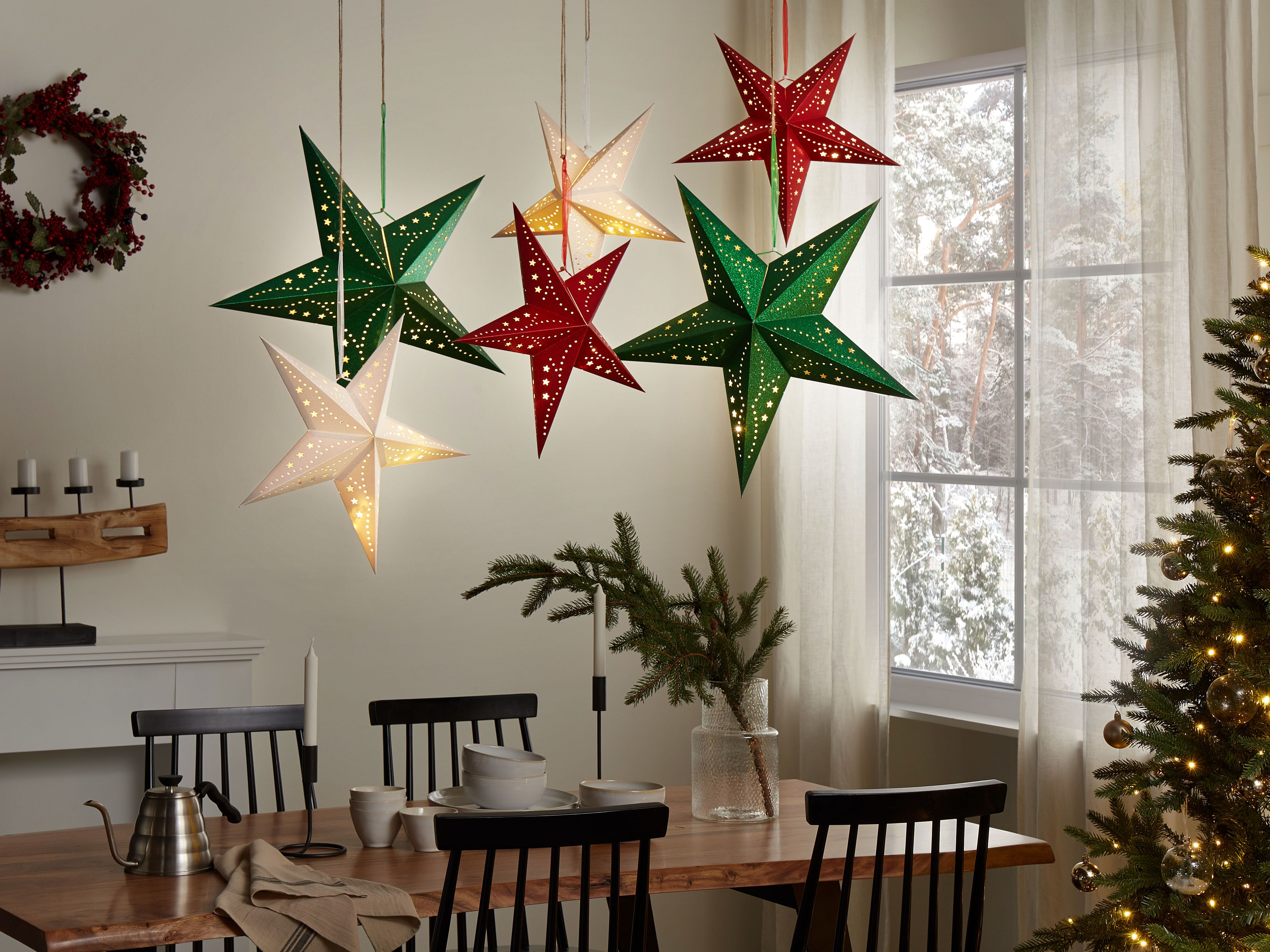 Set of 2 Hanging Decorations LED MOTTI Star 45 cm White