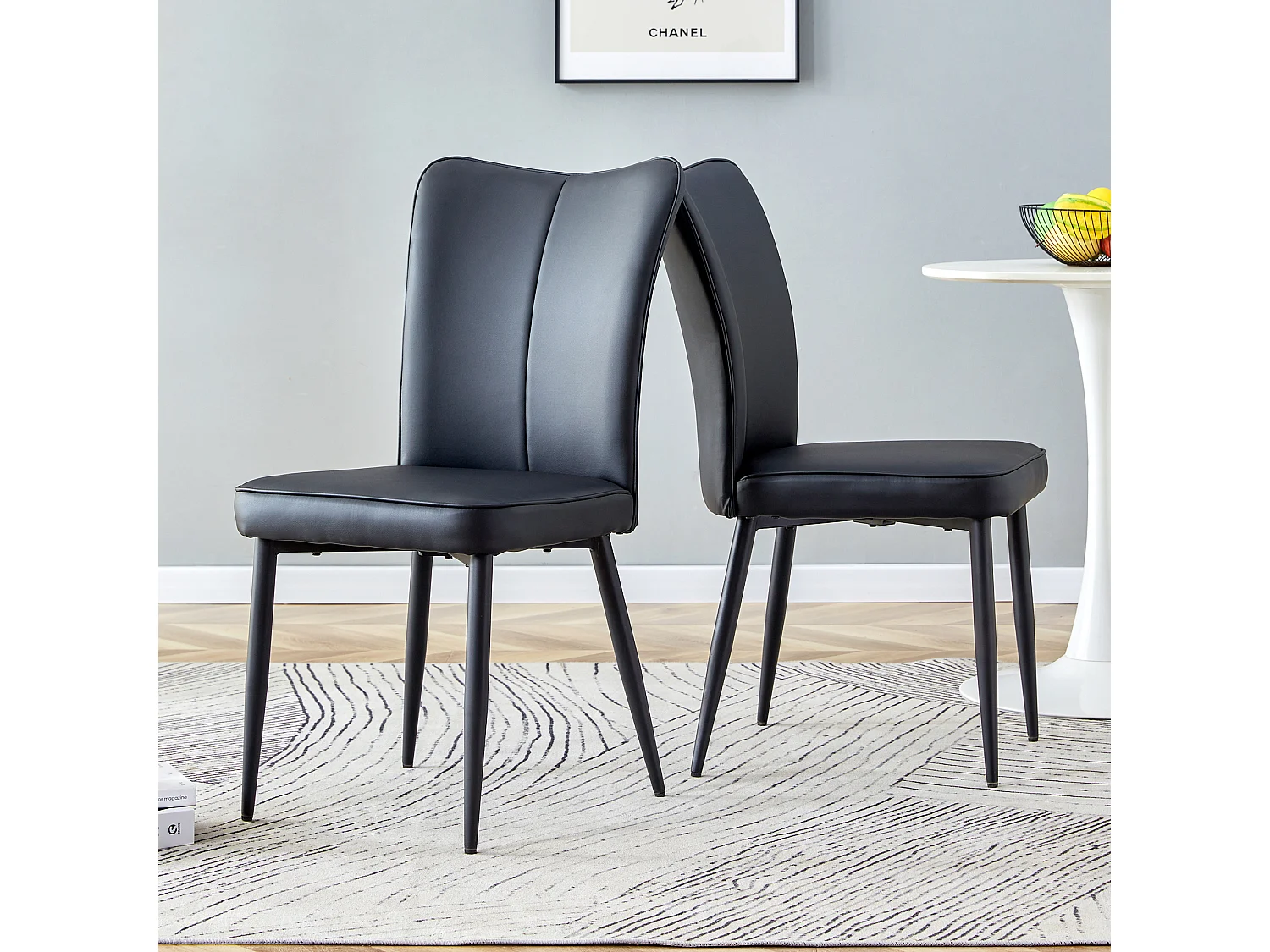 Lot de 2 chaises en PU noir avec dossier 48cm - Pieds en métal
