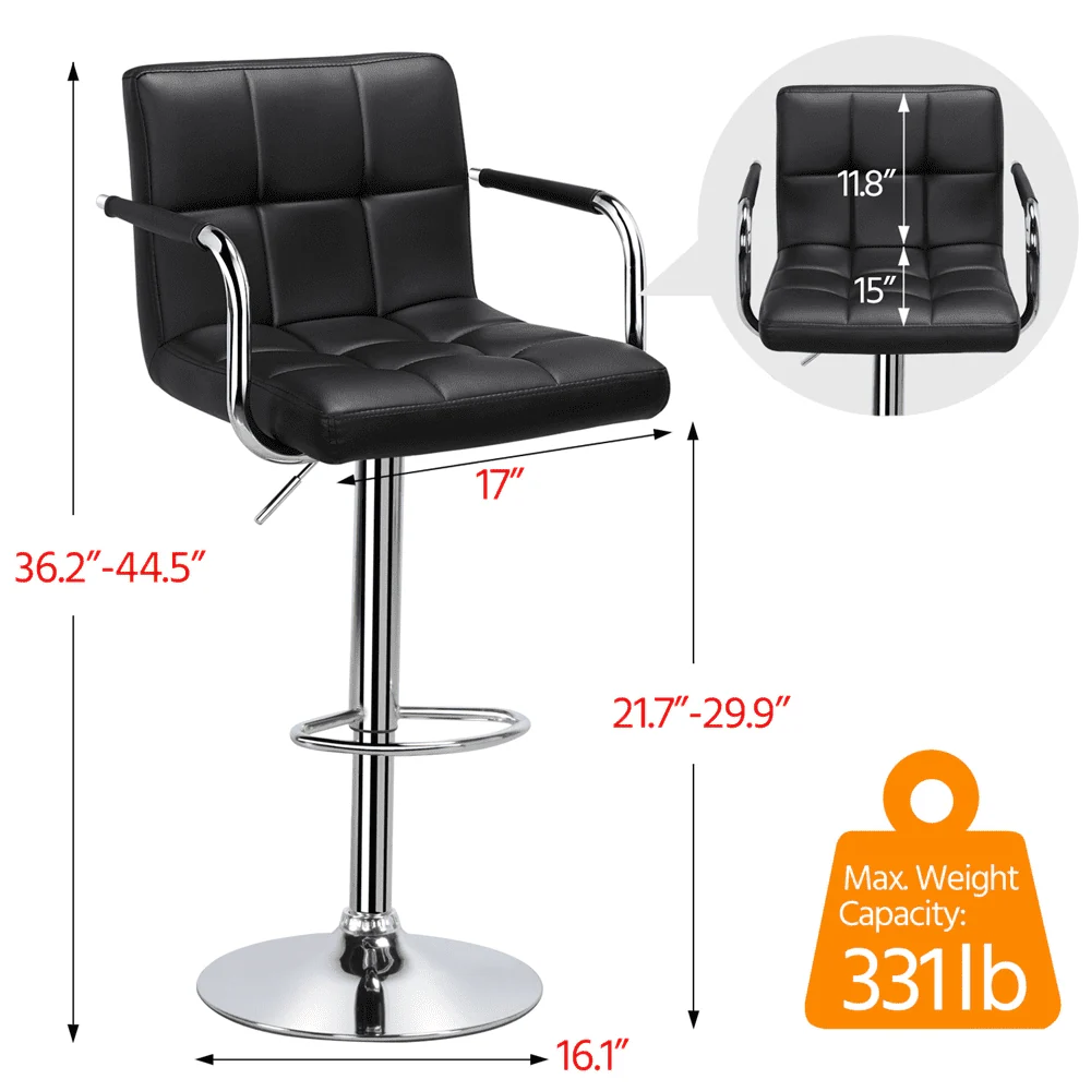 Yaheetech 2pcs PU Leather Adjustable Bar Stools for Dining Room, Black - Image 7