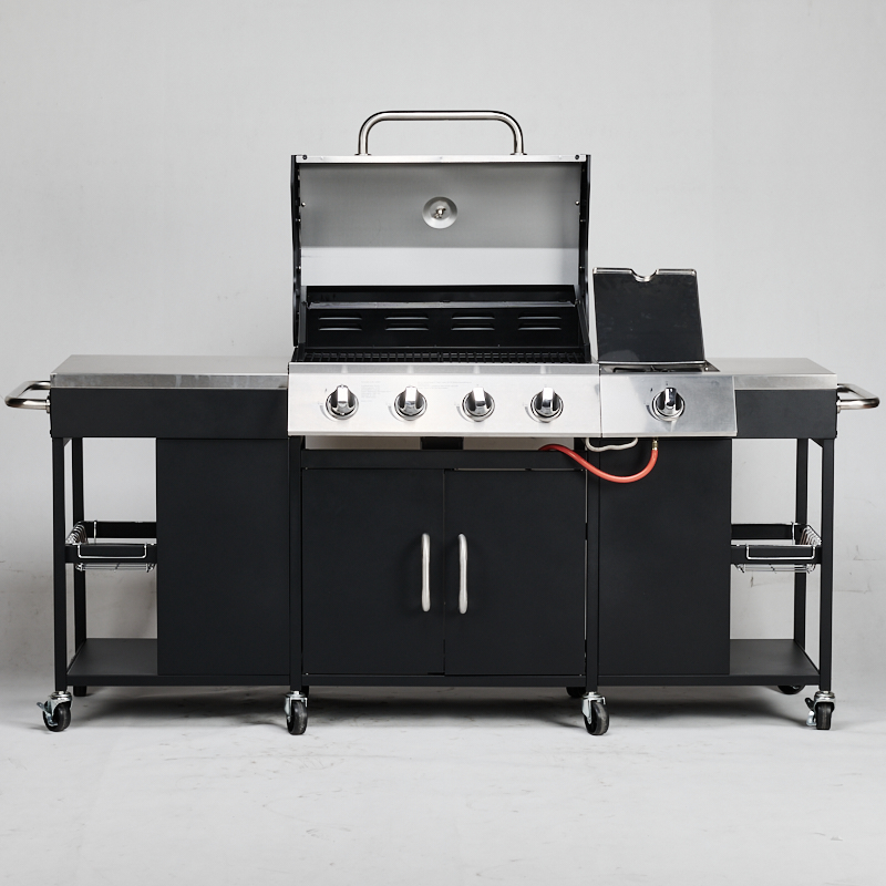 5 Burner Propane Grill Adjustable Portable Folding Modern Outdoor Tabletop BBQ Trolley Easy Assembly Powder Coated Cold Rolled