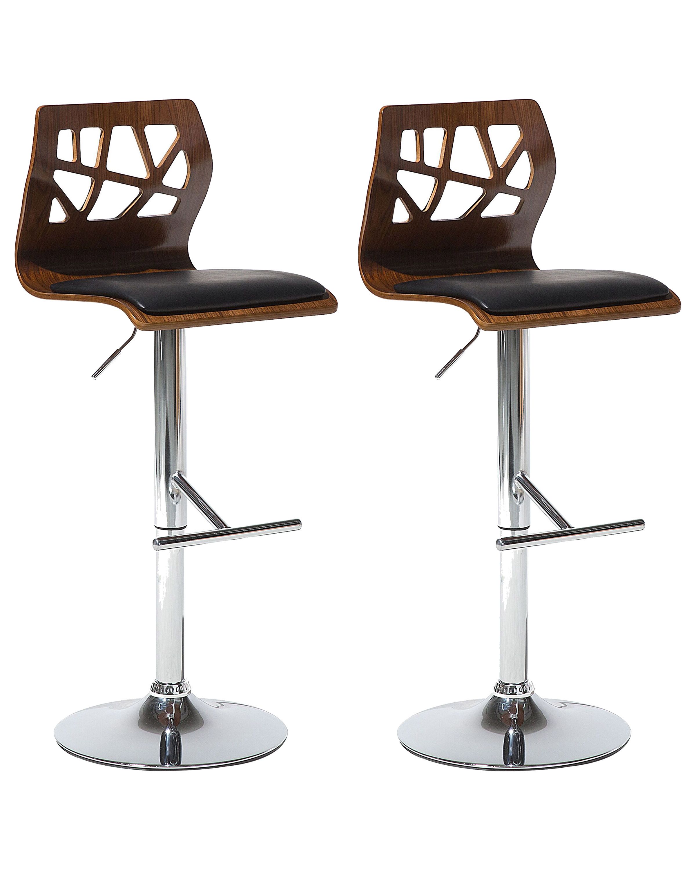 Set of 2 Bar Chairs PETERSBURG Faux Leather Swivel Black/ Silver