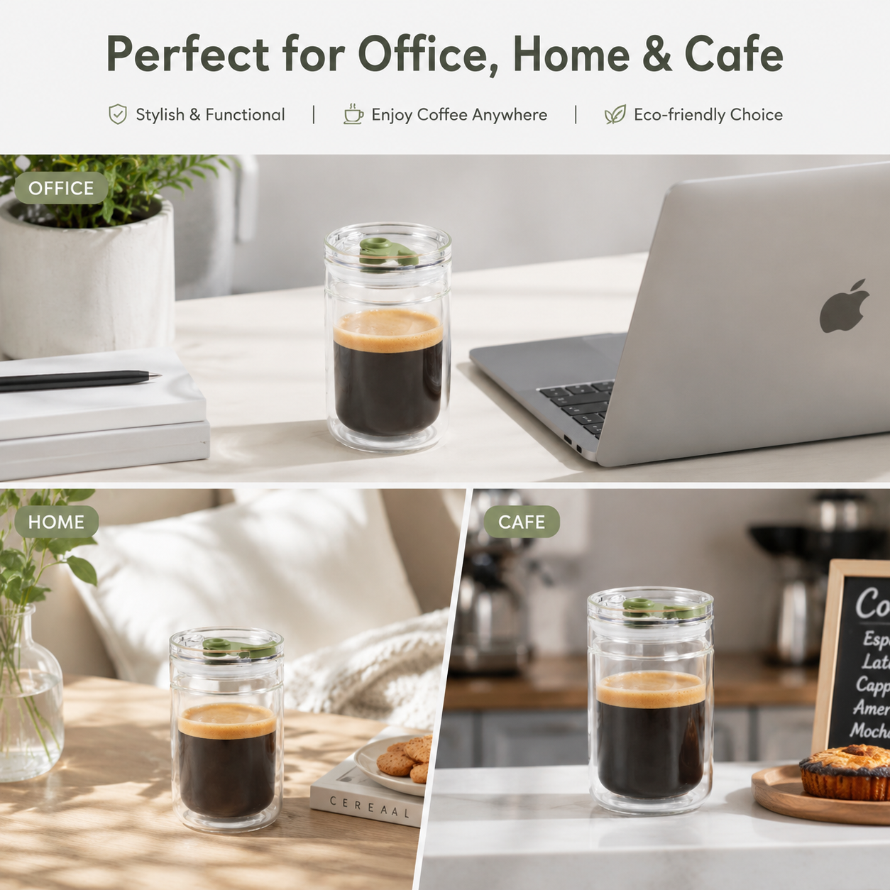 330ml Double-Wall Borosilicate Glass Coffee Cup with Silicone Sleeve Lid for Office Use Water Drinkware