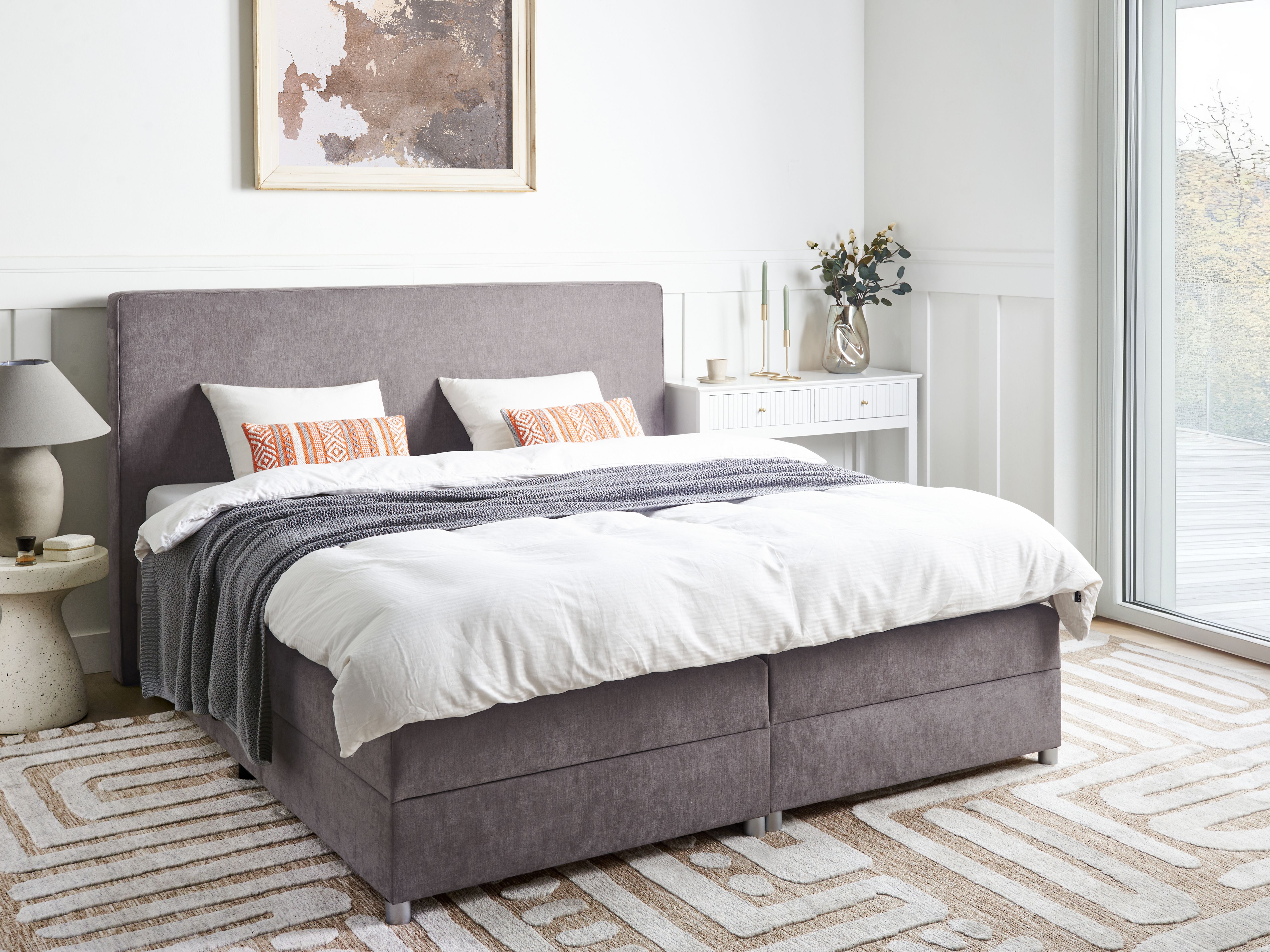 Divan Bed with Storage Fabric MINISTER 180 x 200 cm (EU Super King) Taupe