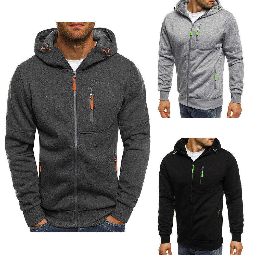 Slim Fit Zwarte Heren Hoodie met Rits – Stijlvol en Comfortabel voor Vrijetijd en Sport