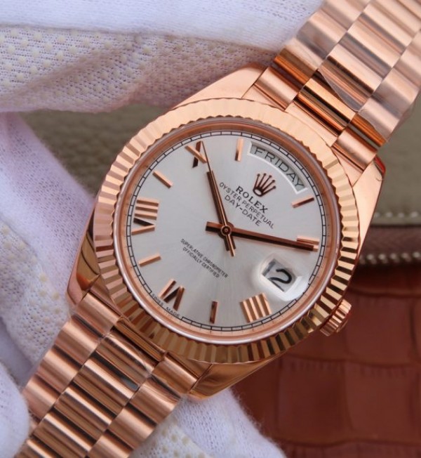 Replica Rolex Day-Date 40mm 228235 RG Noob White Dial Roman Markers RG Bracelet A3255 - Elite Watch Atelier