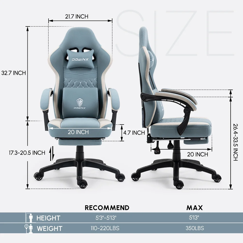 Dowinx Gaming Chair with Pocket Spring Cushion, Breathable Fabric Computer Chair with Gel Pad, Comfortable Office Chair with Storage Bag, Massage Game Chair with Footrest, Green - Image 33