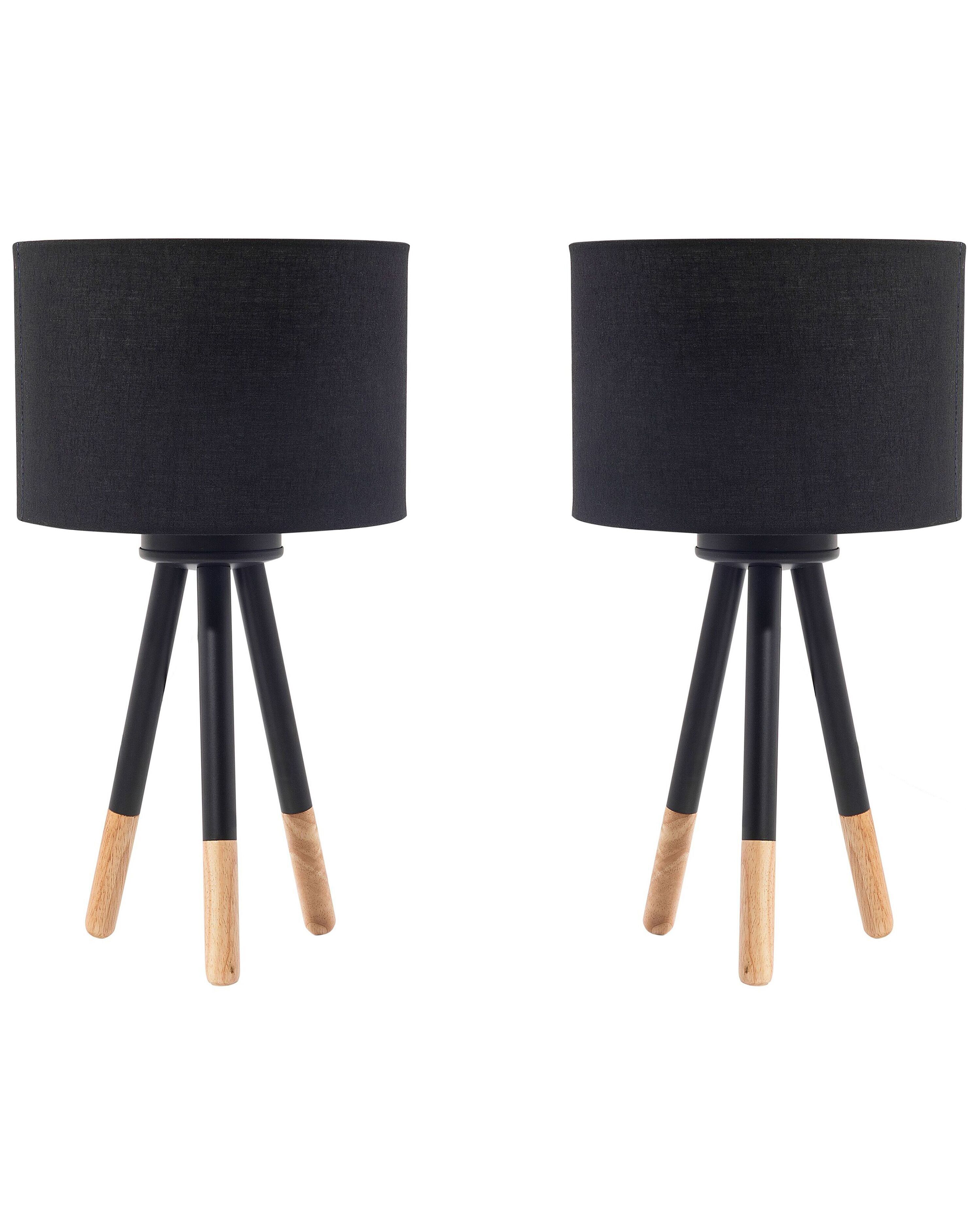 Set of 2 Table Lamps TOBOL Ash Wood Black