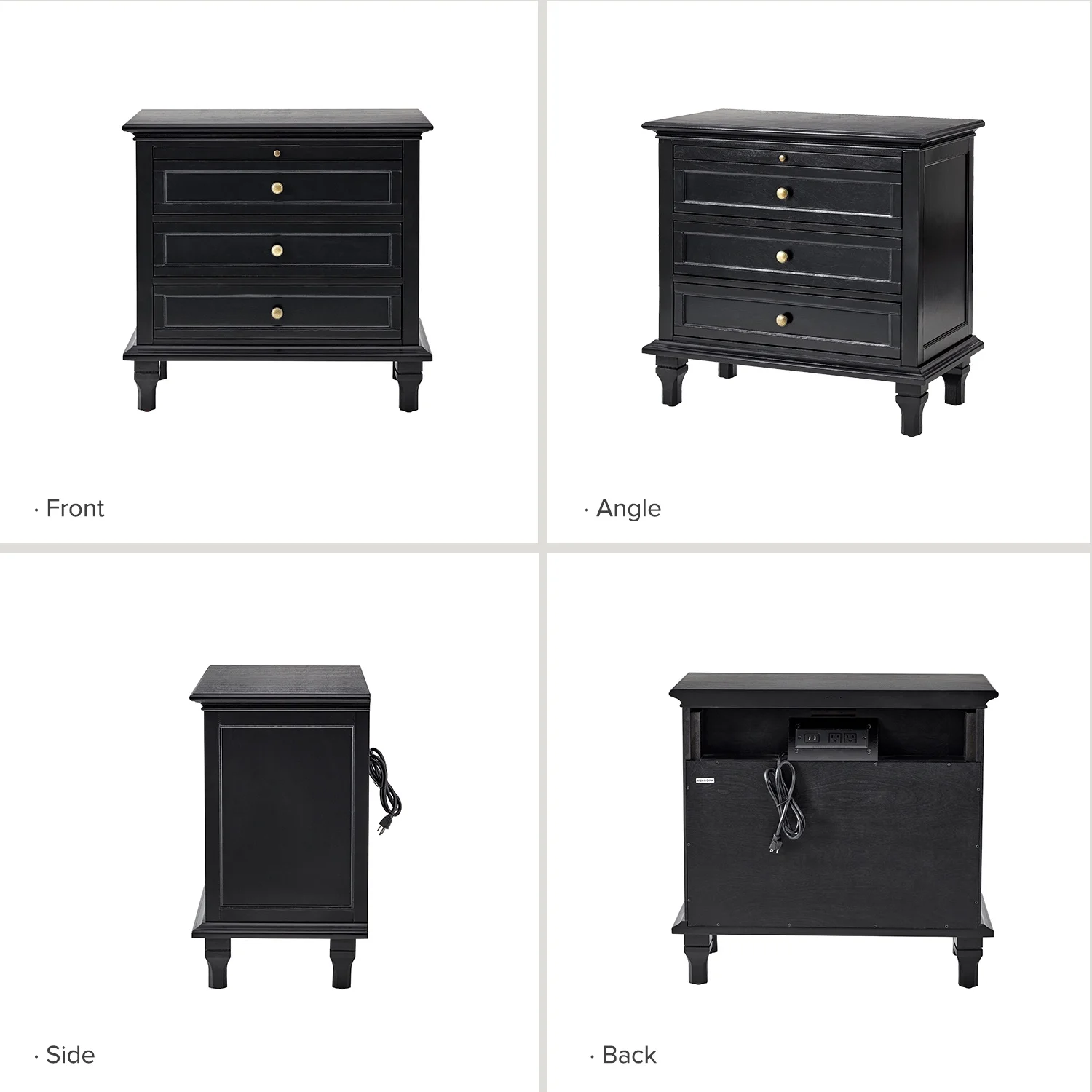 Farmhouse 3 Drawers Nightstand with Tray Bedside Table with Charging Station Acorn - Image 38