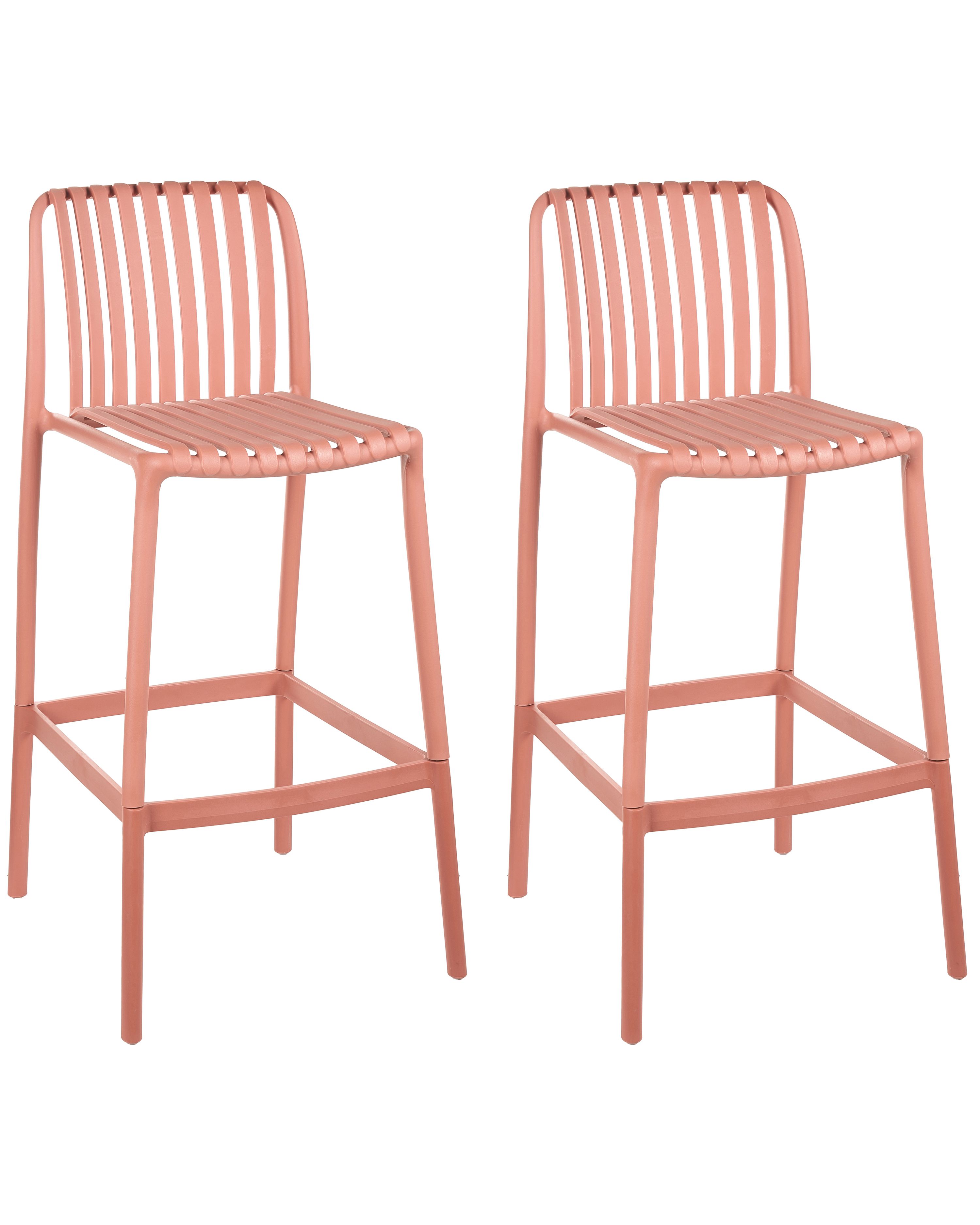 Set of 2 Bar Chairs ARICCIA 2 in 1 Synthetic Material Light Red
