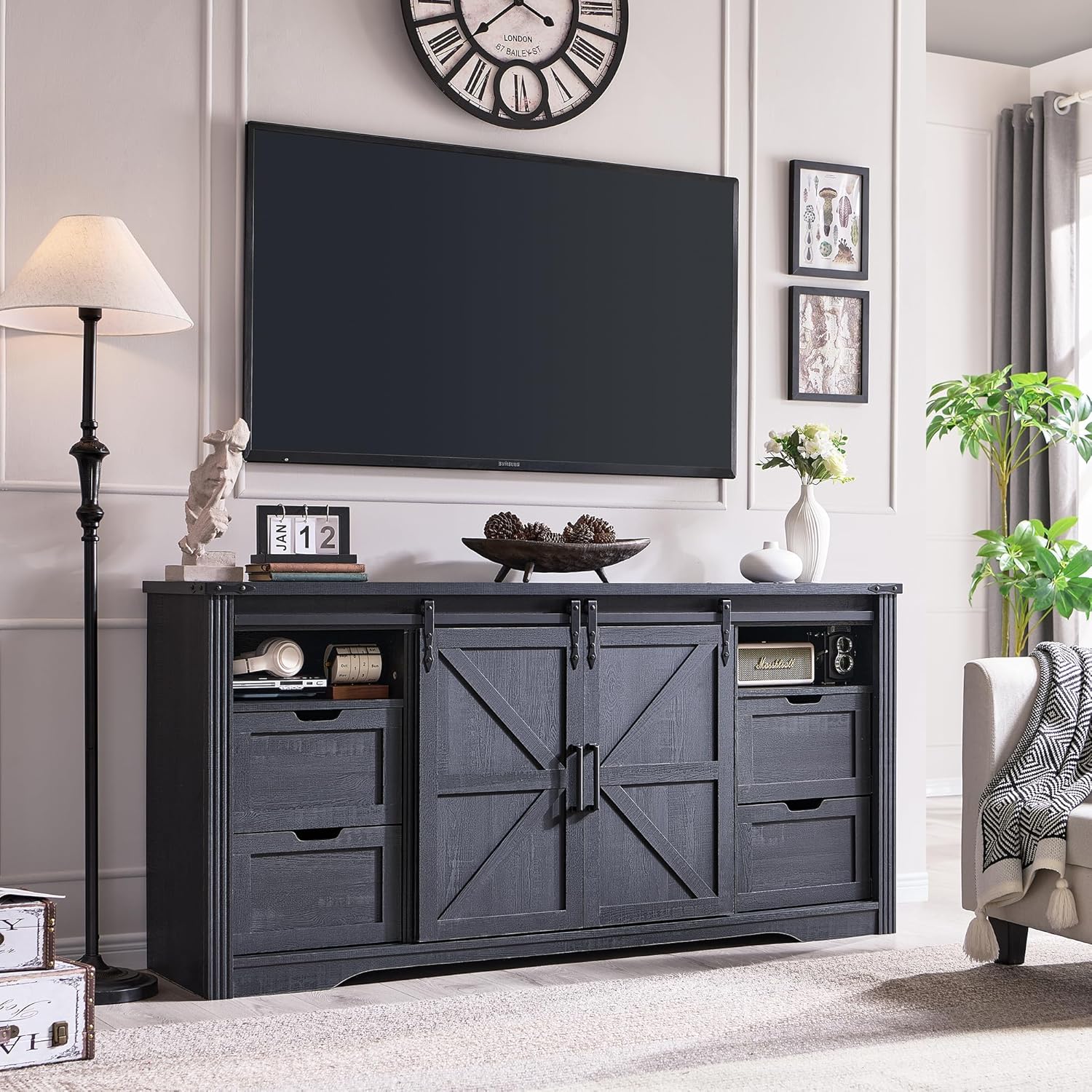 JXQTLINGMU Farmhouse TV Stand for 75+ Inch TV, 32