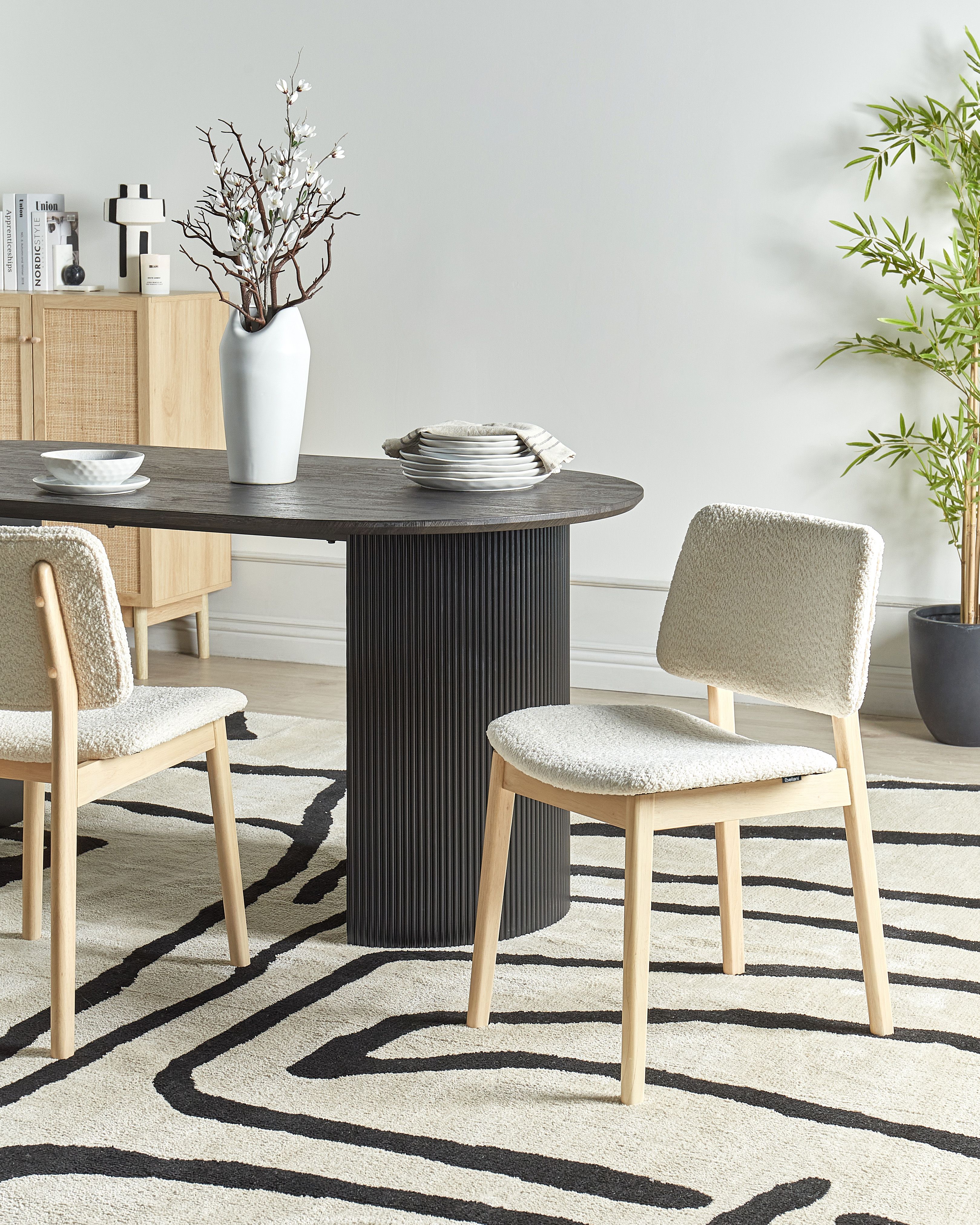 Set of 2 Dining Chairs BLANE Boucle Light Brown/ White