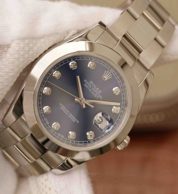 Replica Rolex DateJust 41mm 126300 Noob Blue Dial Diamonds Markers SS Oyster Bracelet A3235 - Elite Watch Atelier
