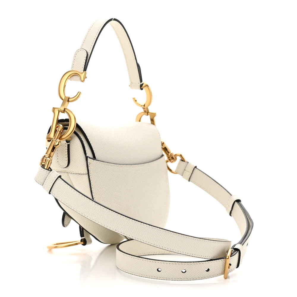 Dior White Grained Calfskin Saddle Replica with Brass Accents1:1High-quality replica