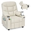 Costway Kids Youth Recliner Chair PU Leather w/Cup Holders & Side Pockets Grey - Image 2