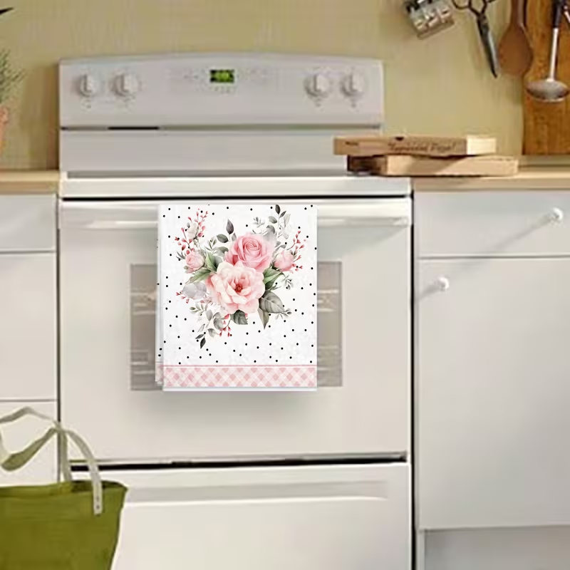 Polyester Floral Pattern Quick-Dry Woven Tea Towel Hand Towel Kitchen Towel