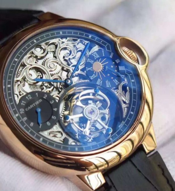 Replica Cartier Ballon Bleu Skeleton Tourbillon RG Black Dial - Top club