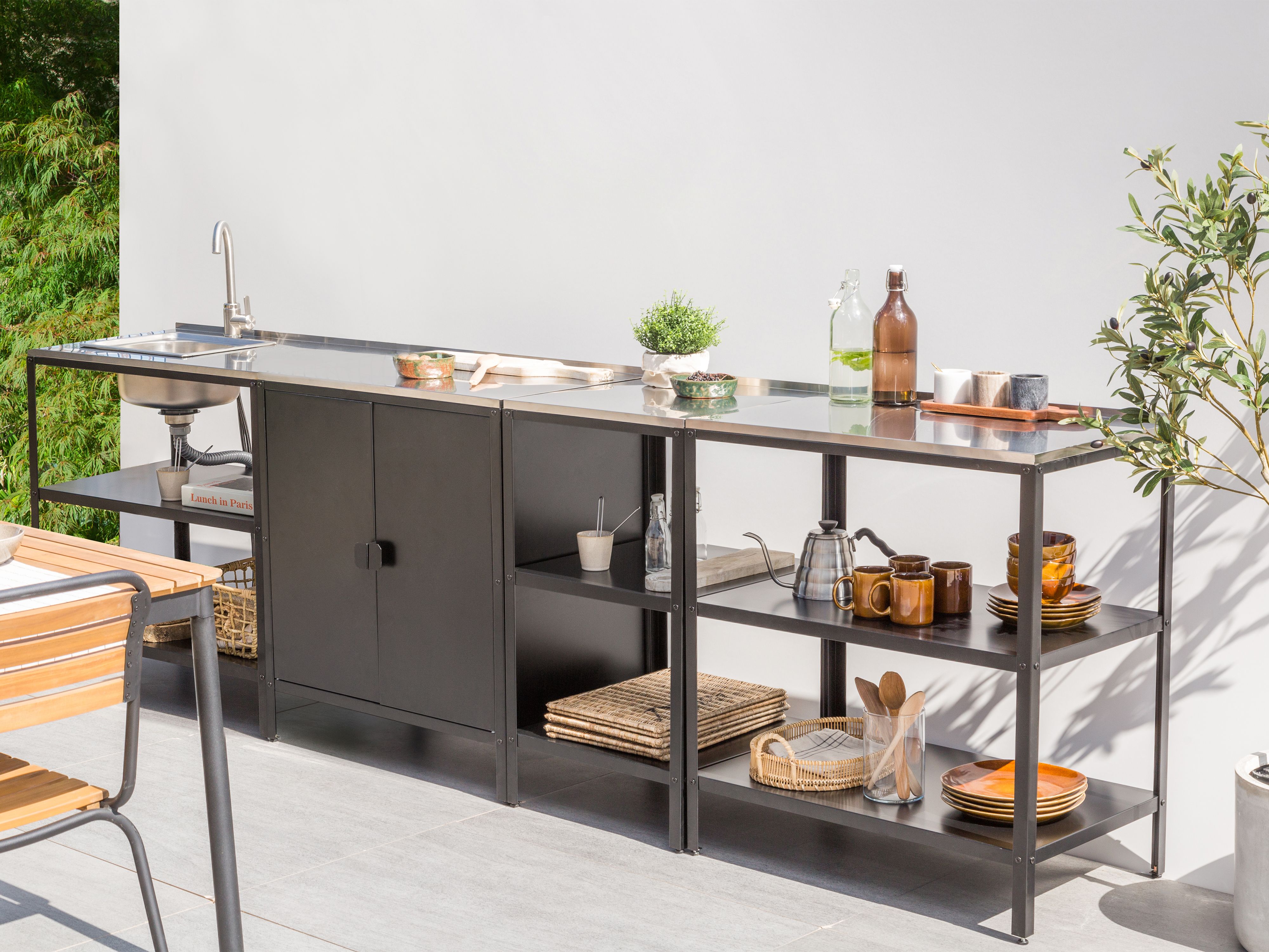 4 Piece Outdoor Kitchen Set with Sink VILAMA Metal Black