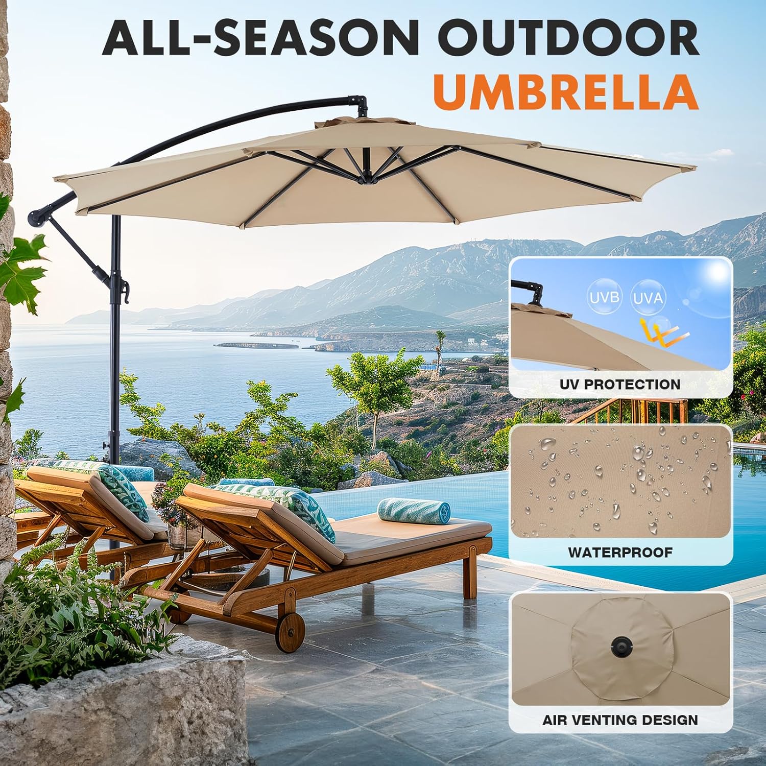 Sweetcrispy 9.8FT Offset Patio Umbrella With Easy Tilt Adjustment, 8 Ribs, Blue - Image 15 Sweetcrispy 9.8FT Offset Patio Umbrella With Easy Tilt Adjustment, 8 Ribs, Blue - Image 15