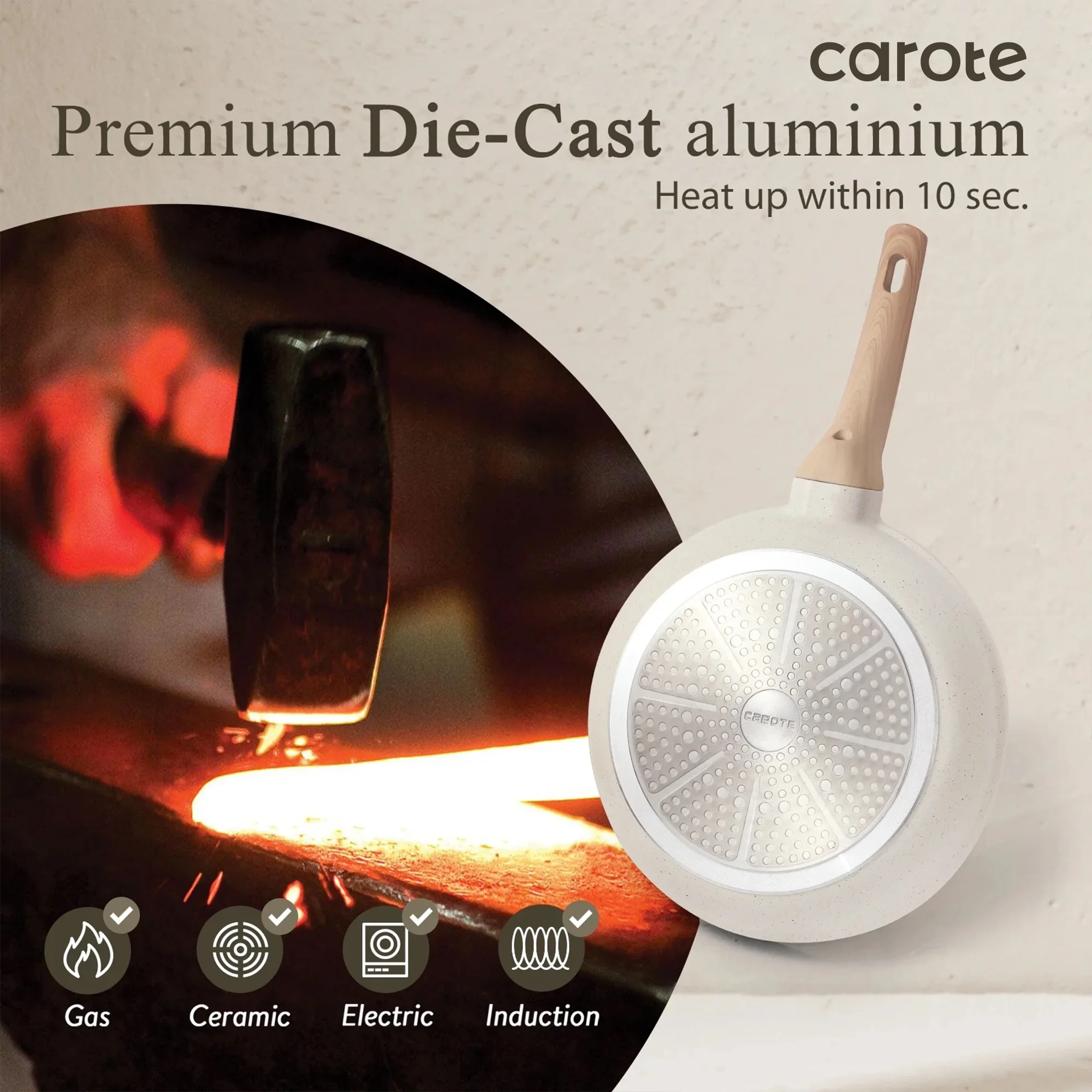 Carote Nonstick Cookware Sets, 24 Pcs Granite Non Stick Pots and Pans Set, Induction Cookware, White - Image 6